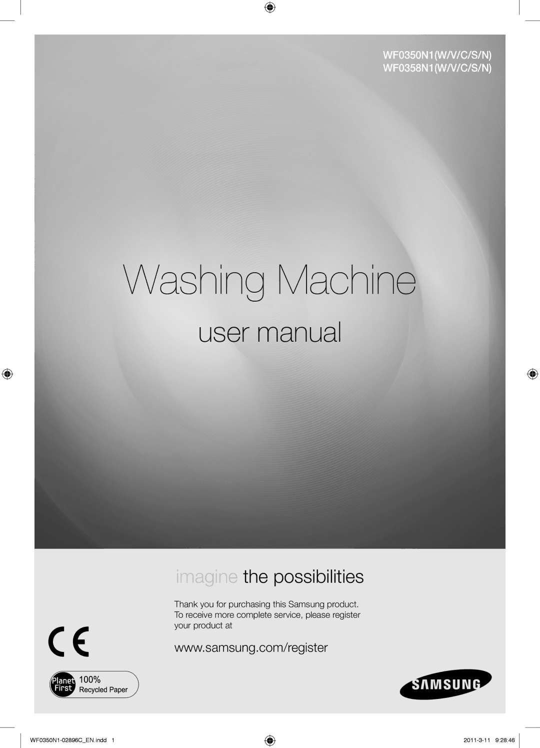 Samsung WF0350N1N/XEH manual Washing Machine 