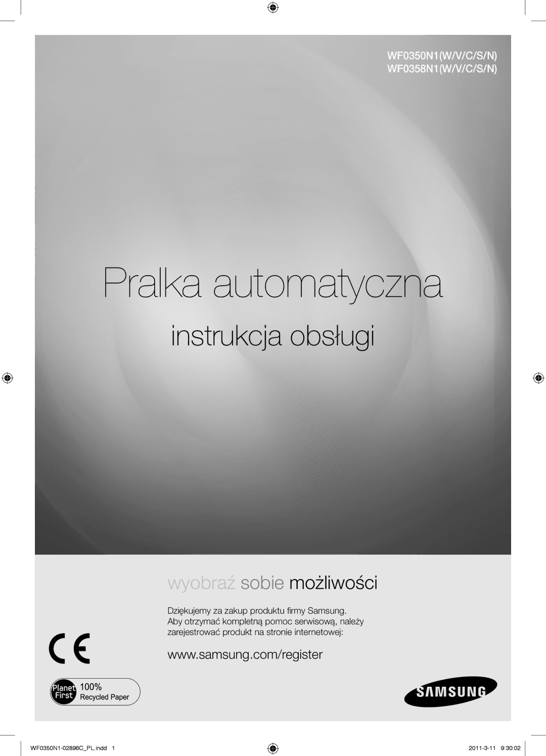 Samsung WF0350N1N/XEH manual Pralka automatyczna 