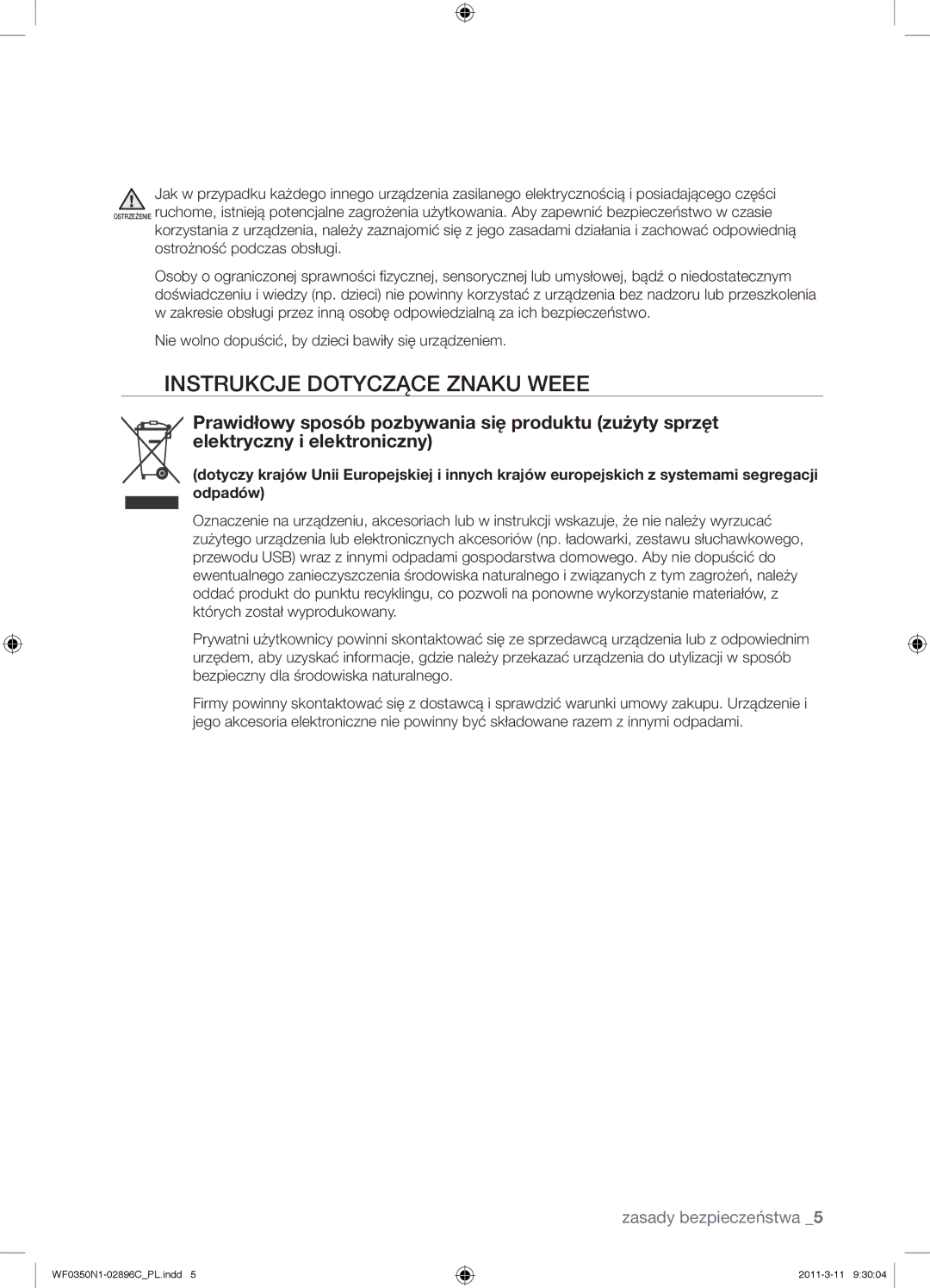 Samsung WF0350N1N/XEH manual Instrukcje Dotyczące Znaku Weee 