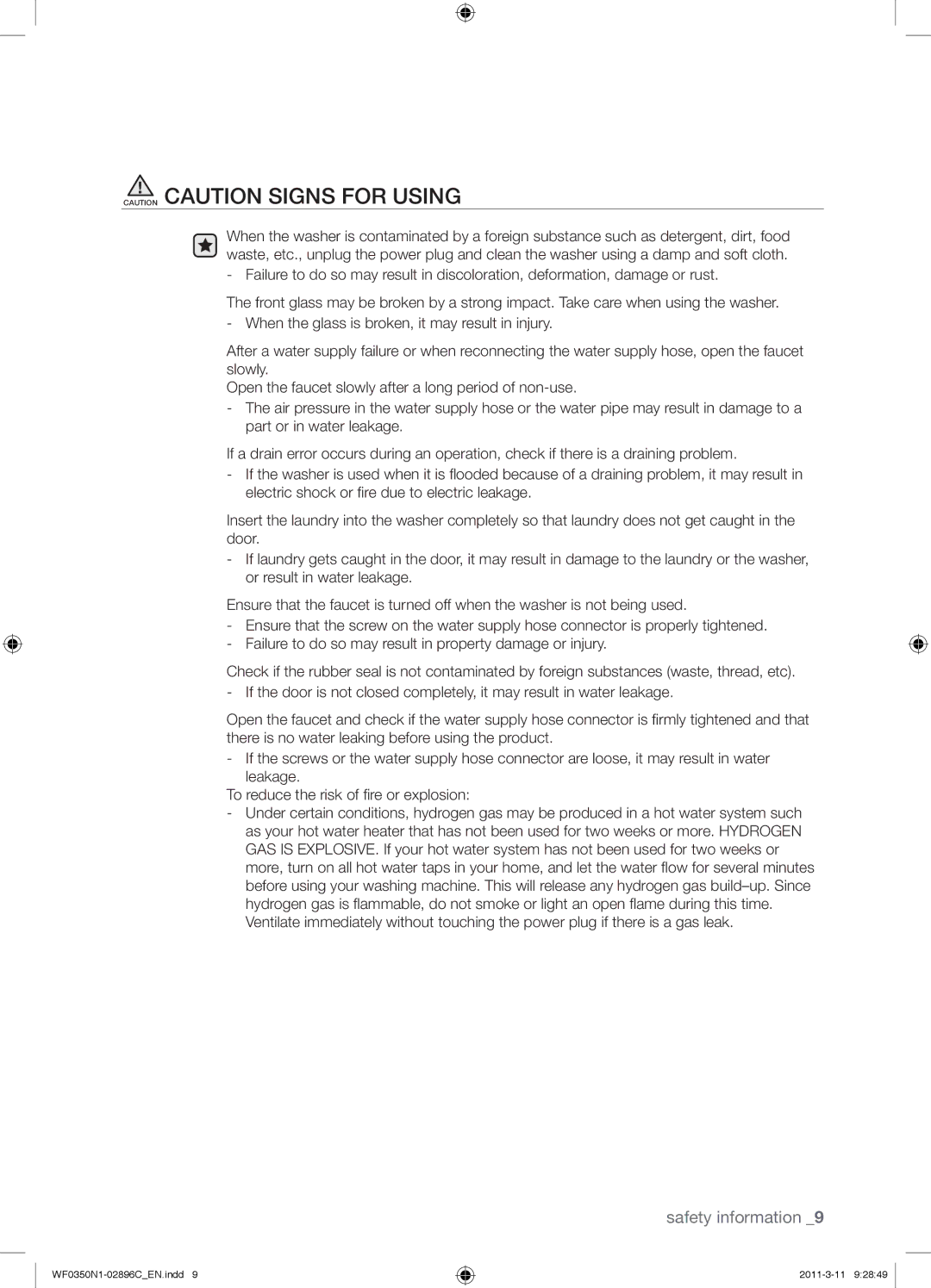 Samsung WF0350N1N/XEH manual Safety information 