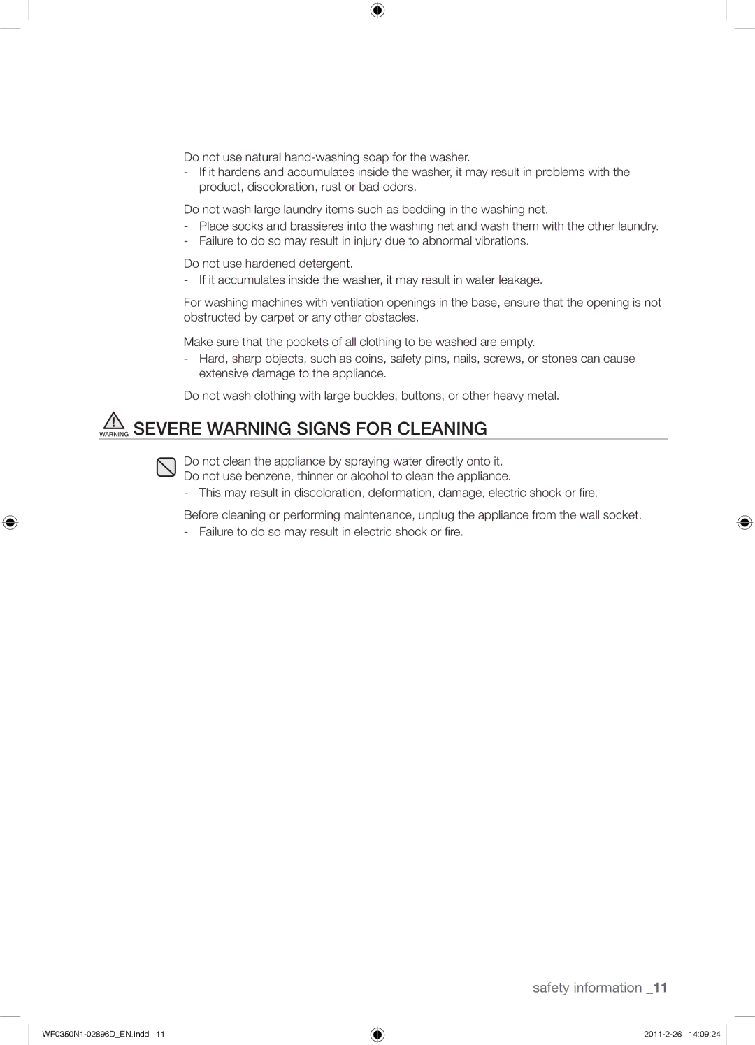 Samsung WF0350N1V/XEE manual Safety information 