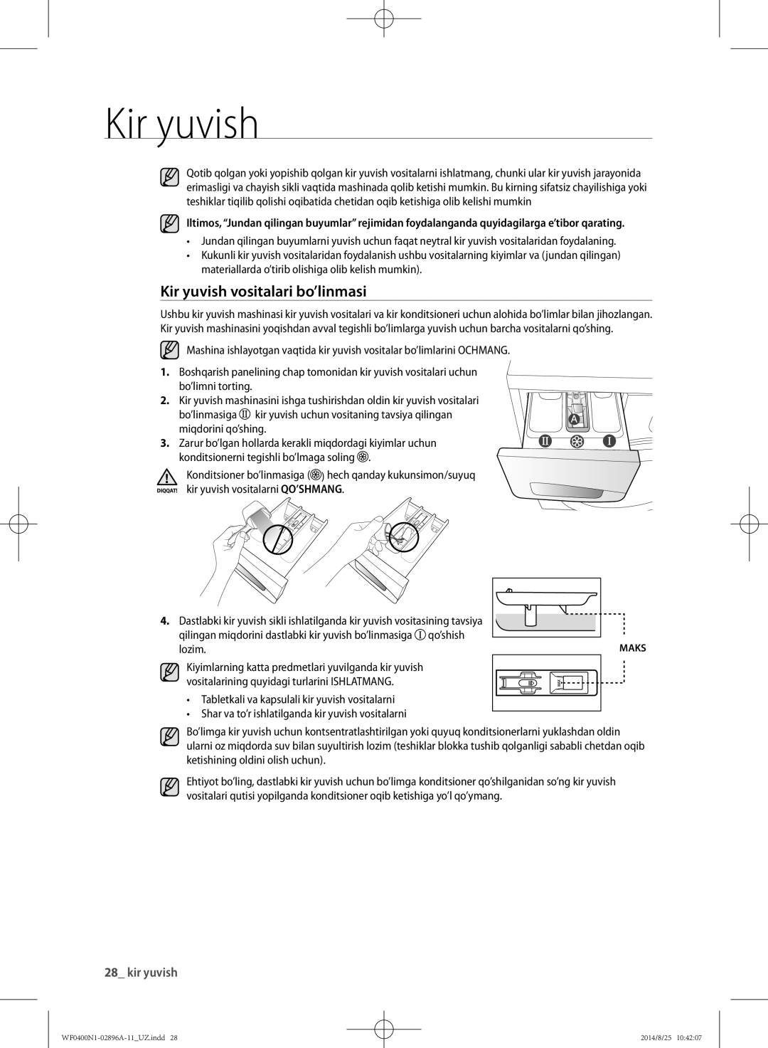 Samsung WF0400N1NE/YLP manual Qo’shish, Lozim 