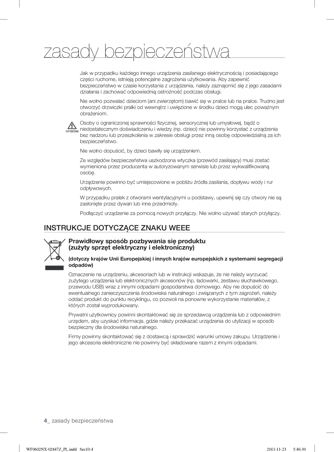 Samsung WF0500NUV/XEO manual Instrukcje Dotyczące Znaku Weee 