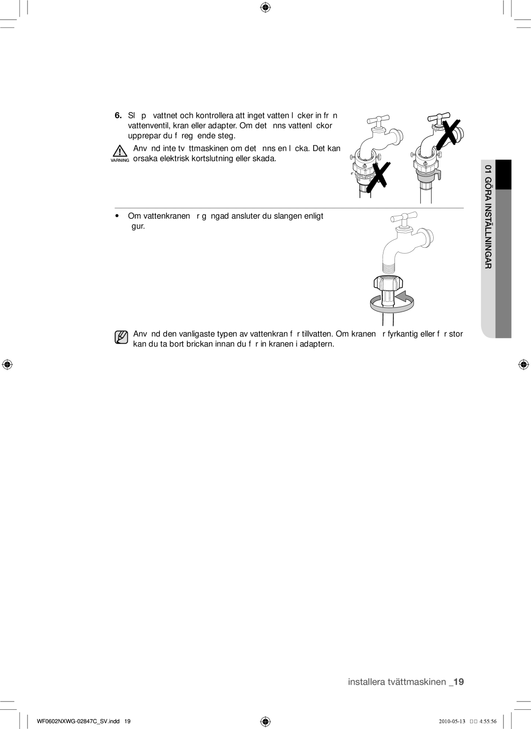 Samsung WF0602NXWG/XEE, WF0500NXWG/XEE manual Installera tvättmaskinen 