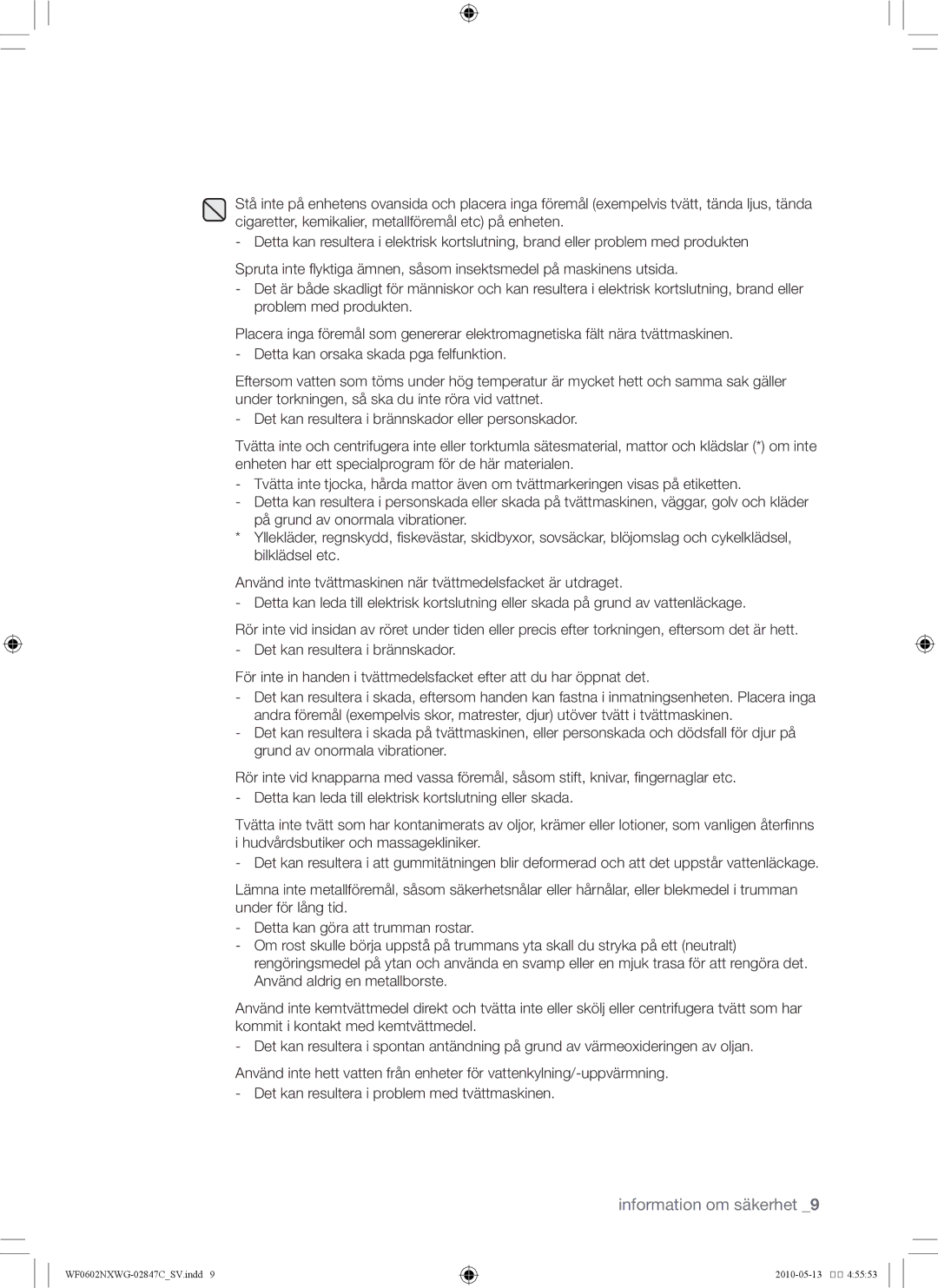 Samsung WF0602NXWG/XEE, WF0500NXWG/XEE manual Information om säkerhet 