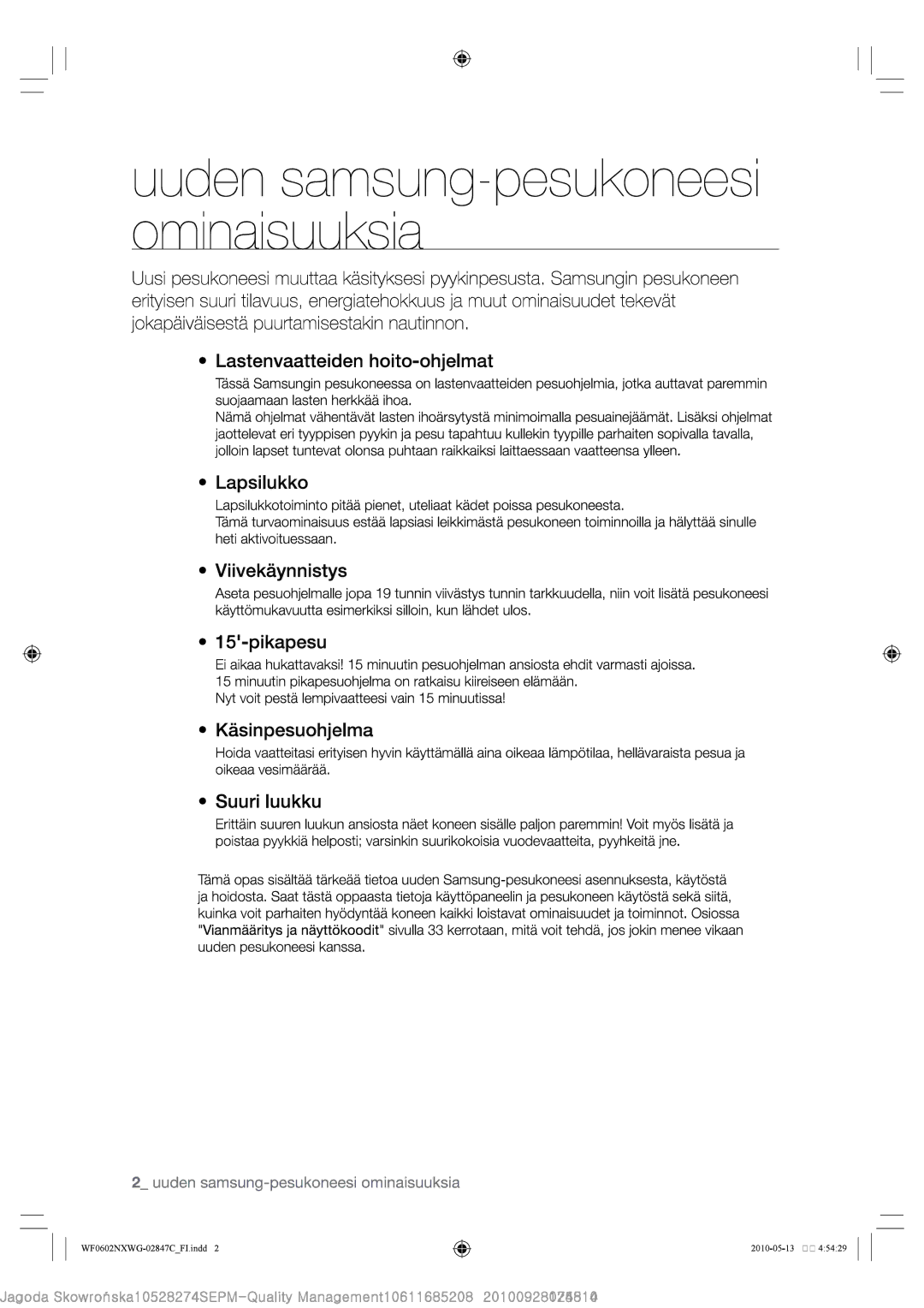 Samsung WF0602NXWG/XEE, WF0500NXWG/XEE manual 