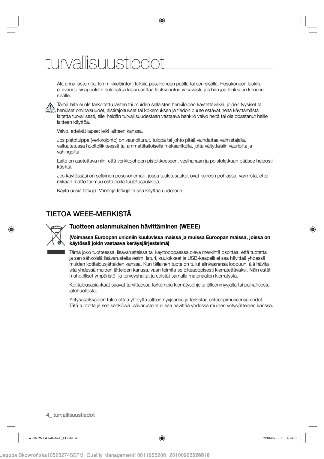 Samsung WF0602NXWG/XEE, WF0500NXWG/XEE manual 