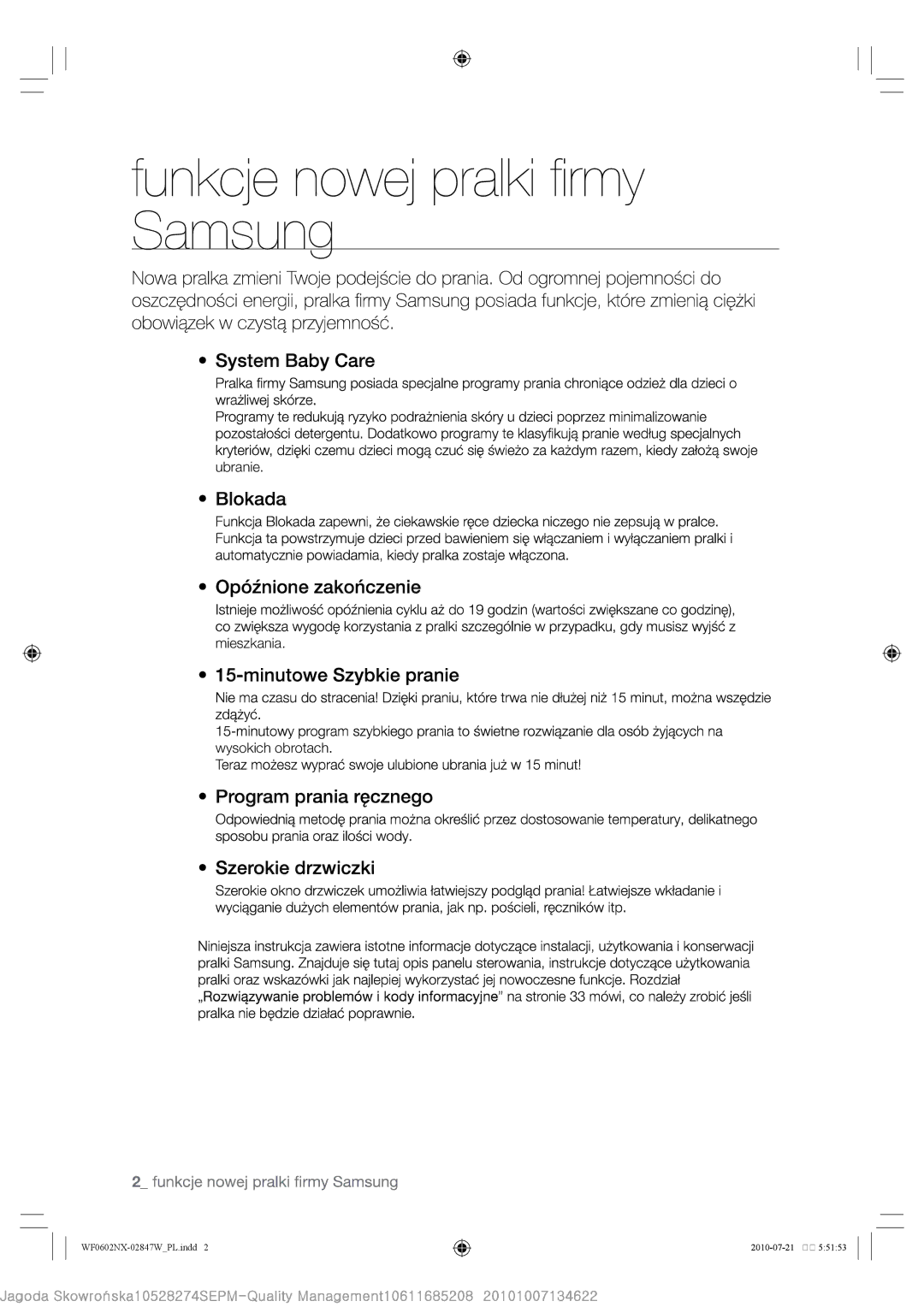 Samsung WF0500NUV/XEO, WF0502NUV/XEO, WF0500NXW/XEO manual WF0602NX-02847WPL. INDD2 