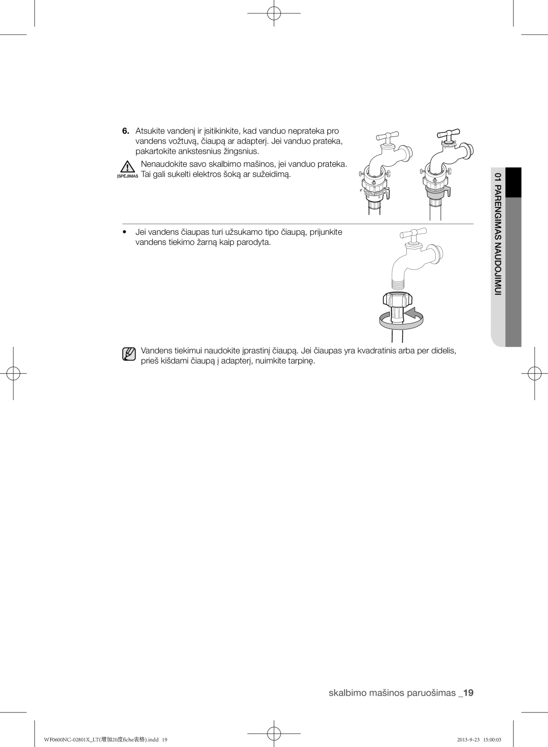 Samsung WF0602NCE/YLE, WF0600NCW/YLE manual Parengimas naudojimui 