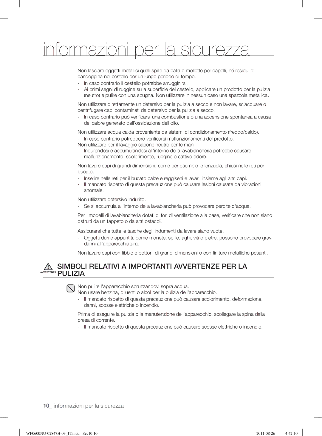 Samsung WF0600NUWG/XET, WF0602AUWG/XET manual Simboli Relativi a Importanti Avvertenze PER LA 