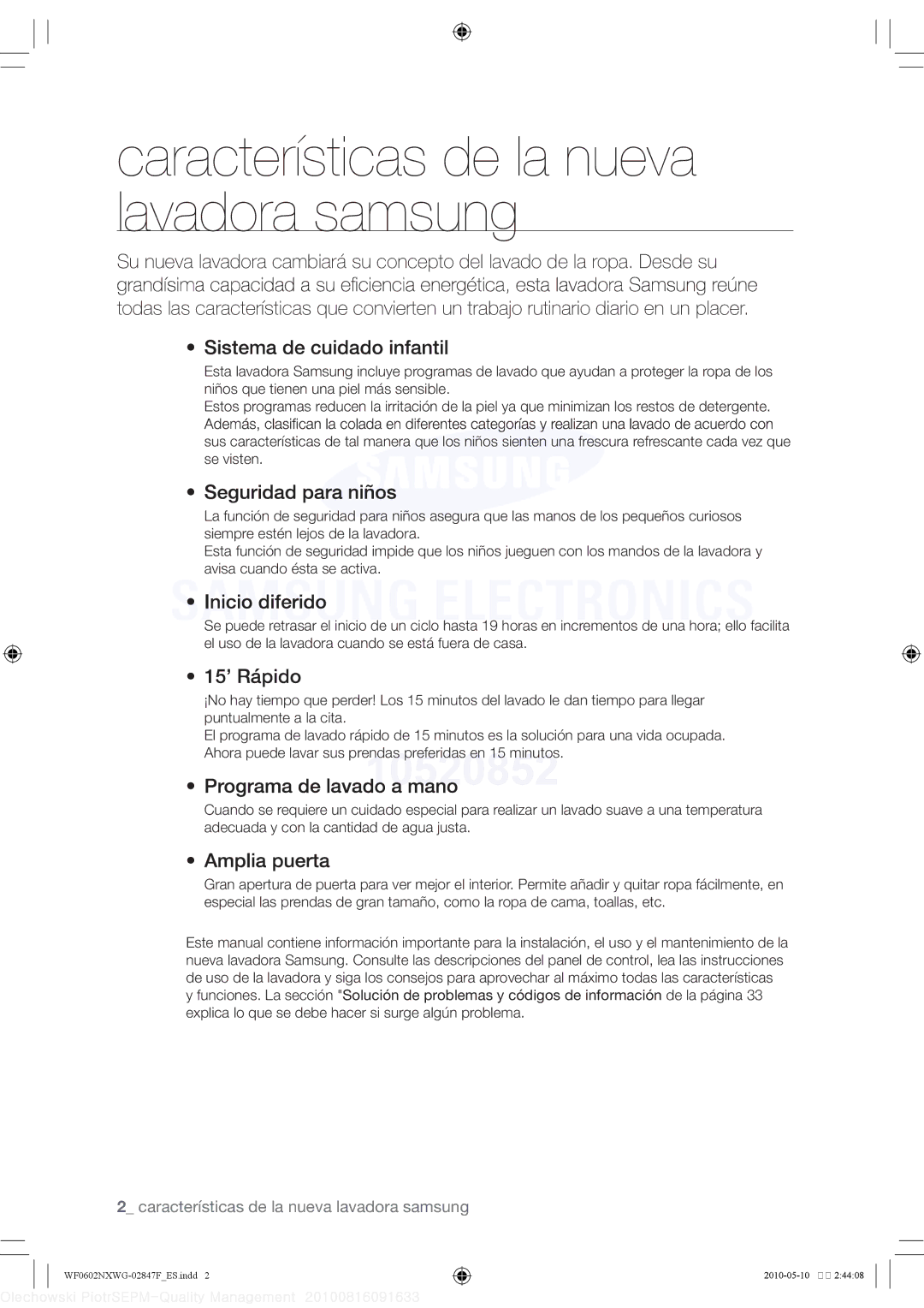 Samsung WF0502NXWG/XEC, WF0602NXWG/XEC manual Lavadora 