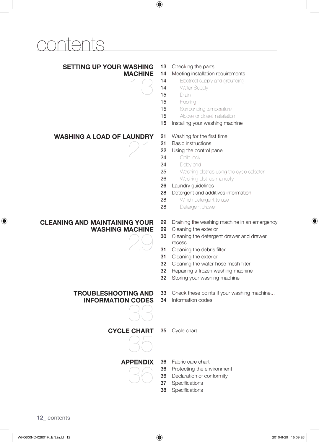 Samsung WF0602NCE/YLE manual Contents 