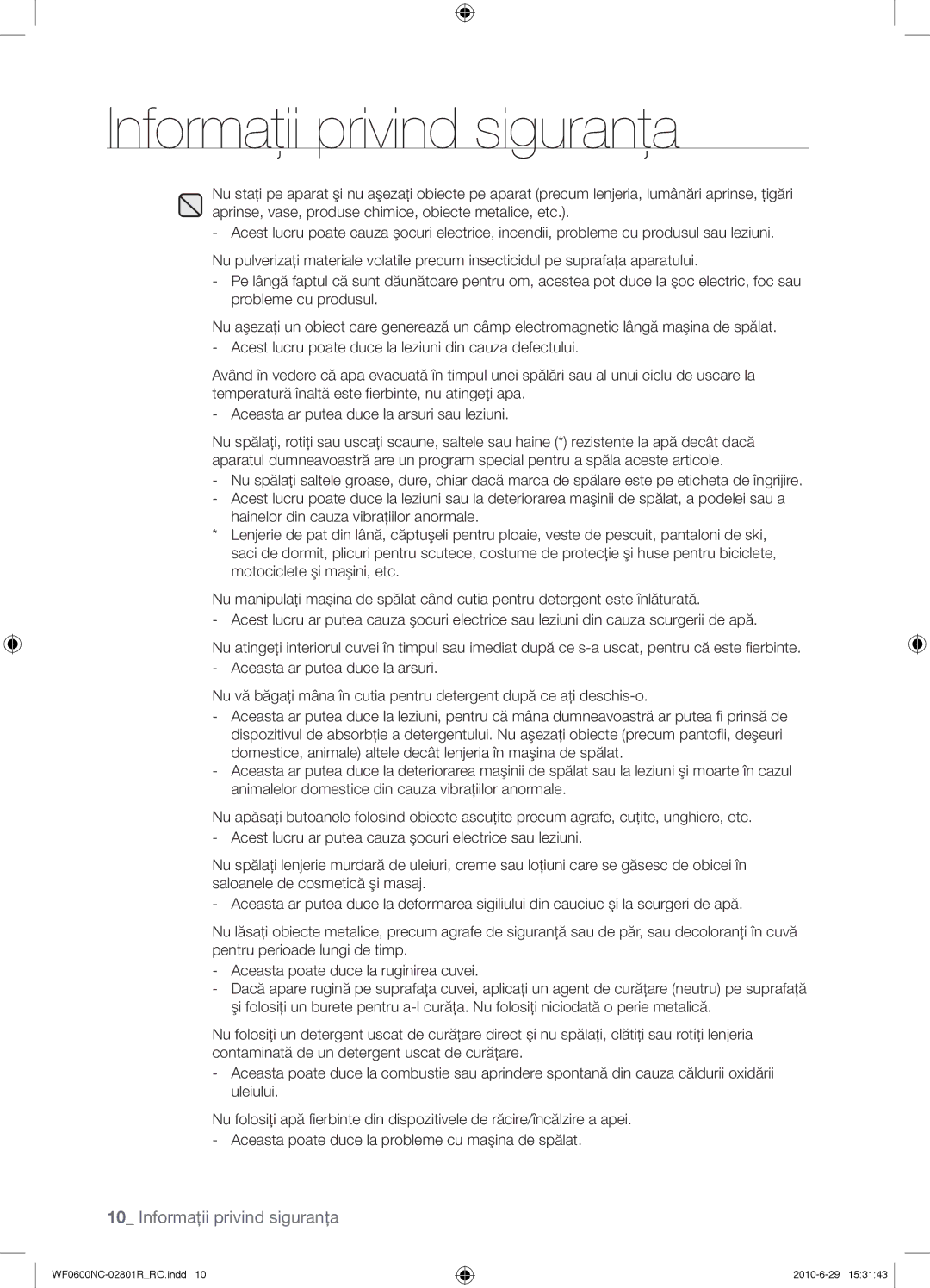 Samsung WF0602NCE/YLE manual Informaţii privind siguranţa 