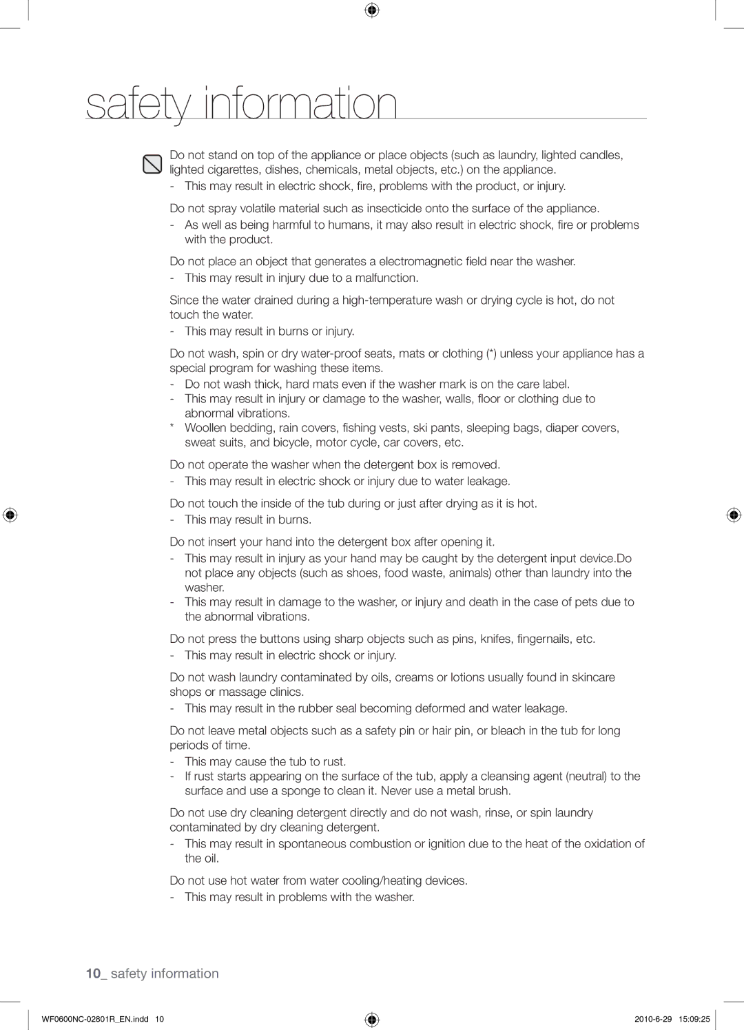 Samsung WF0602NCE/YLE manual Safety information 