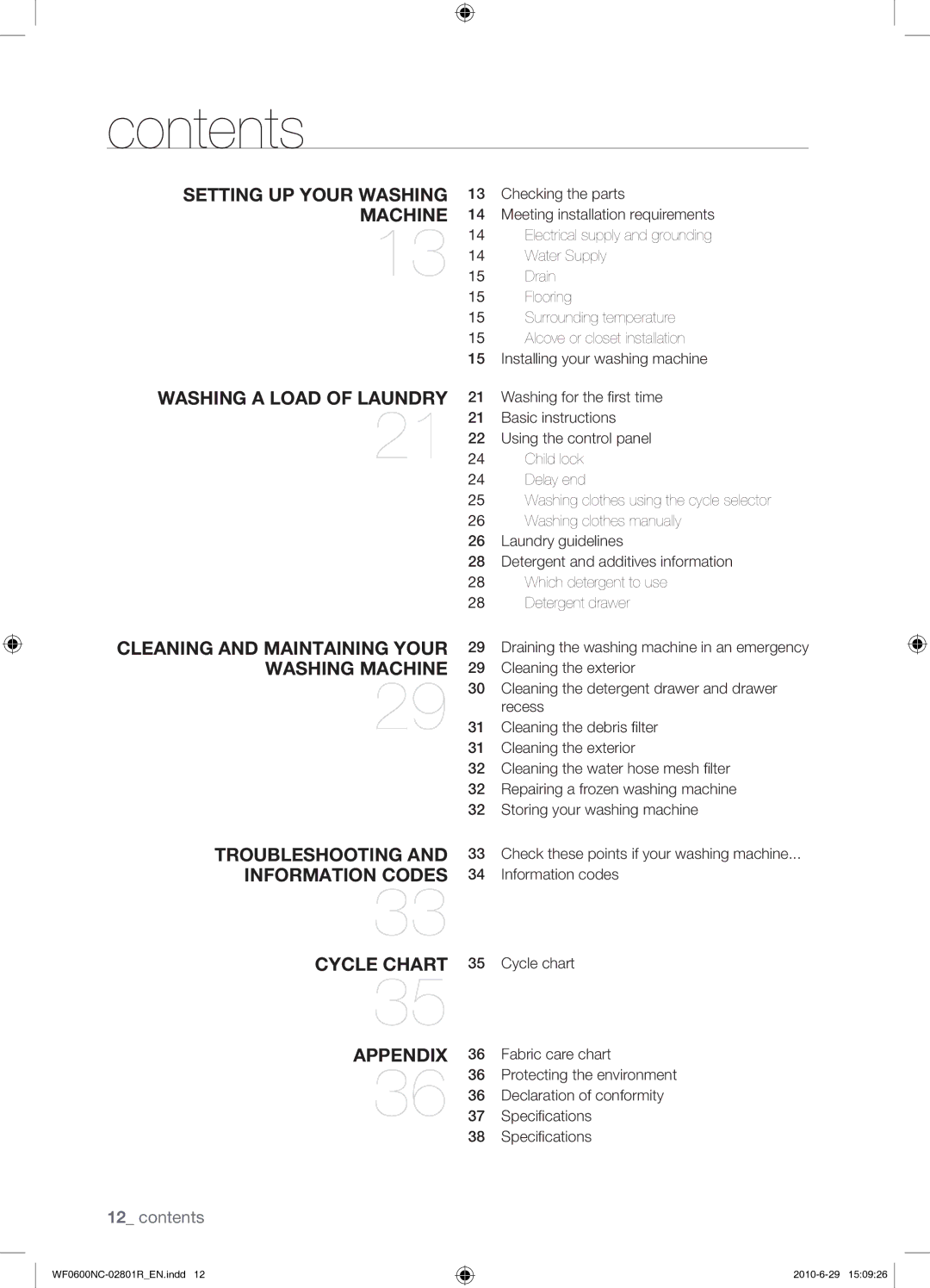 Samsung WF0602NCE/YLE manual Contents 