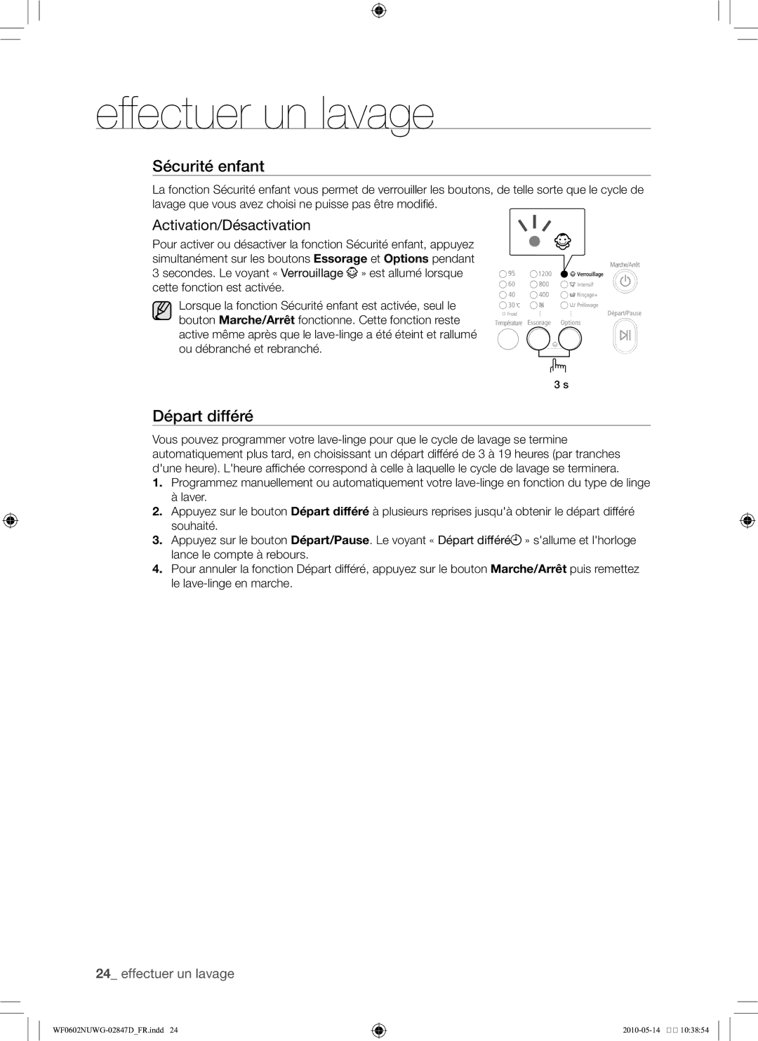 Samsung WF0602NUWG/XEF manual Activation/Désactivation 