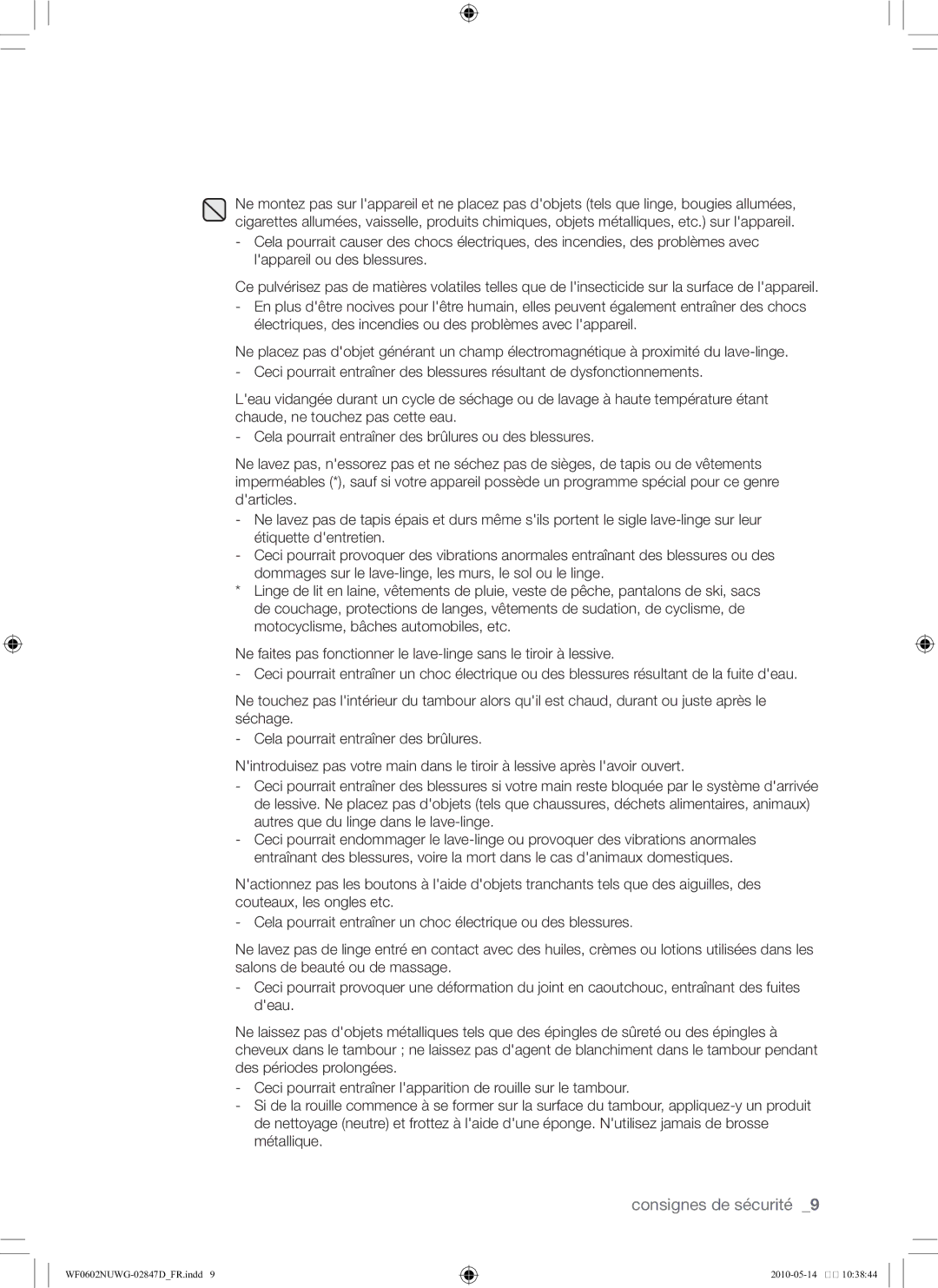 Samsung WF0602NUWG/XEF manual Consignes de sécurité 
