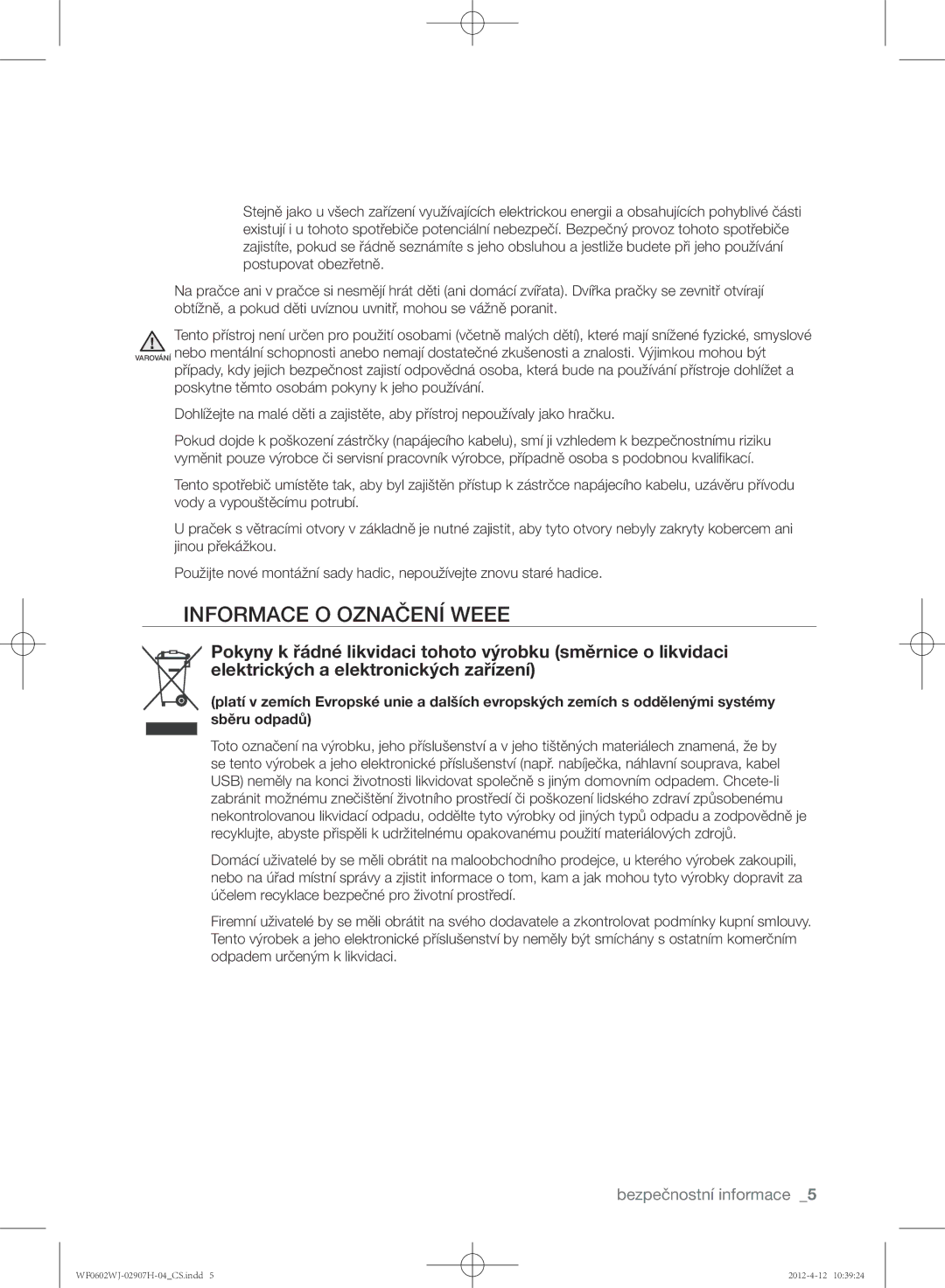 Samsung WF0602WJC/YLE manual Informace o označení Weee 