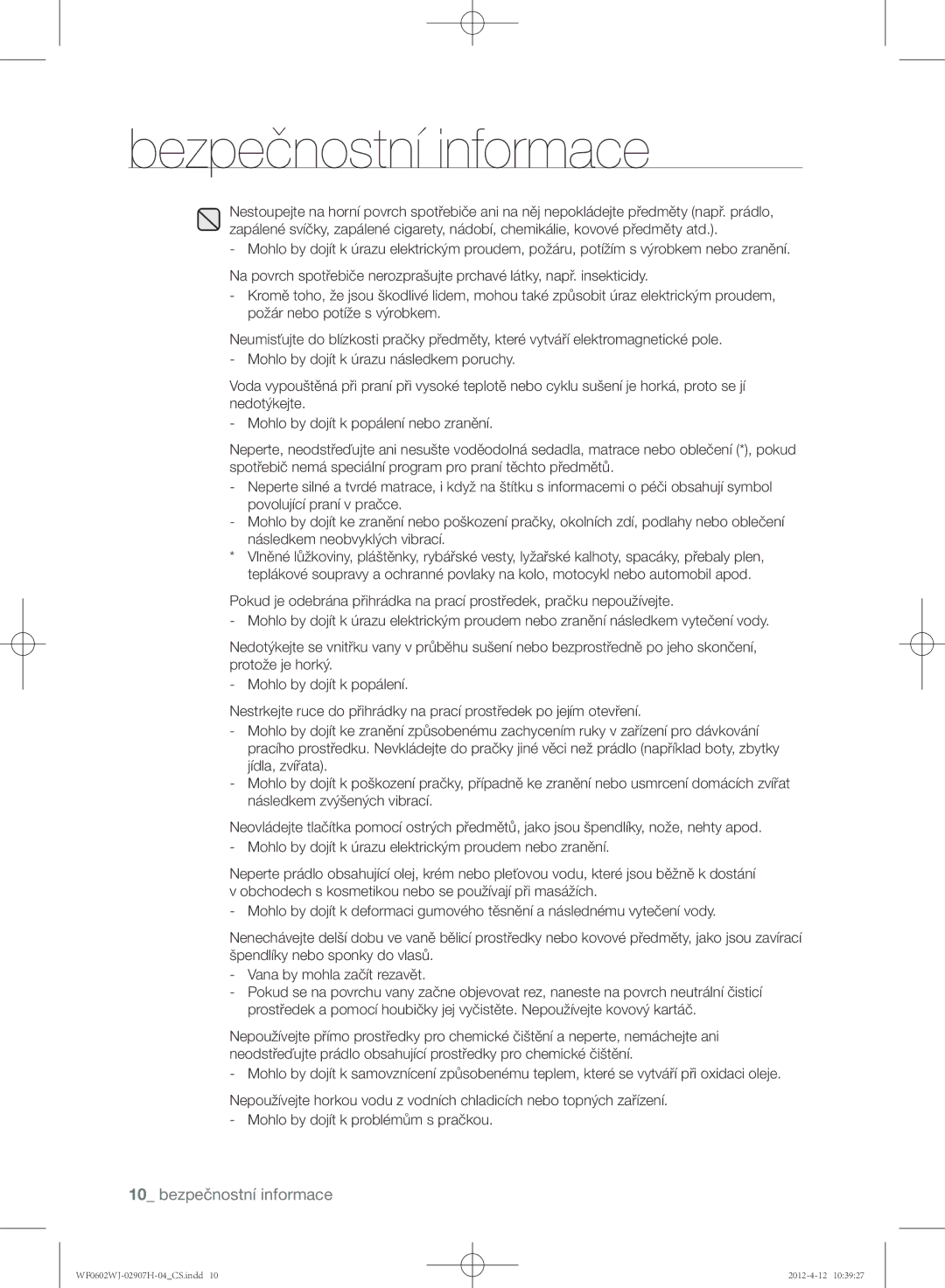 Samsung WF0602WJC/YLE manual Bezpečnostní informace 