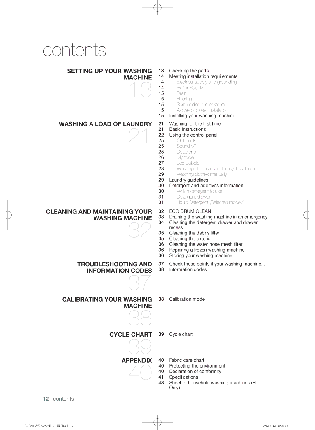 Samsung WF0602WJC/YLE manual Contents 