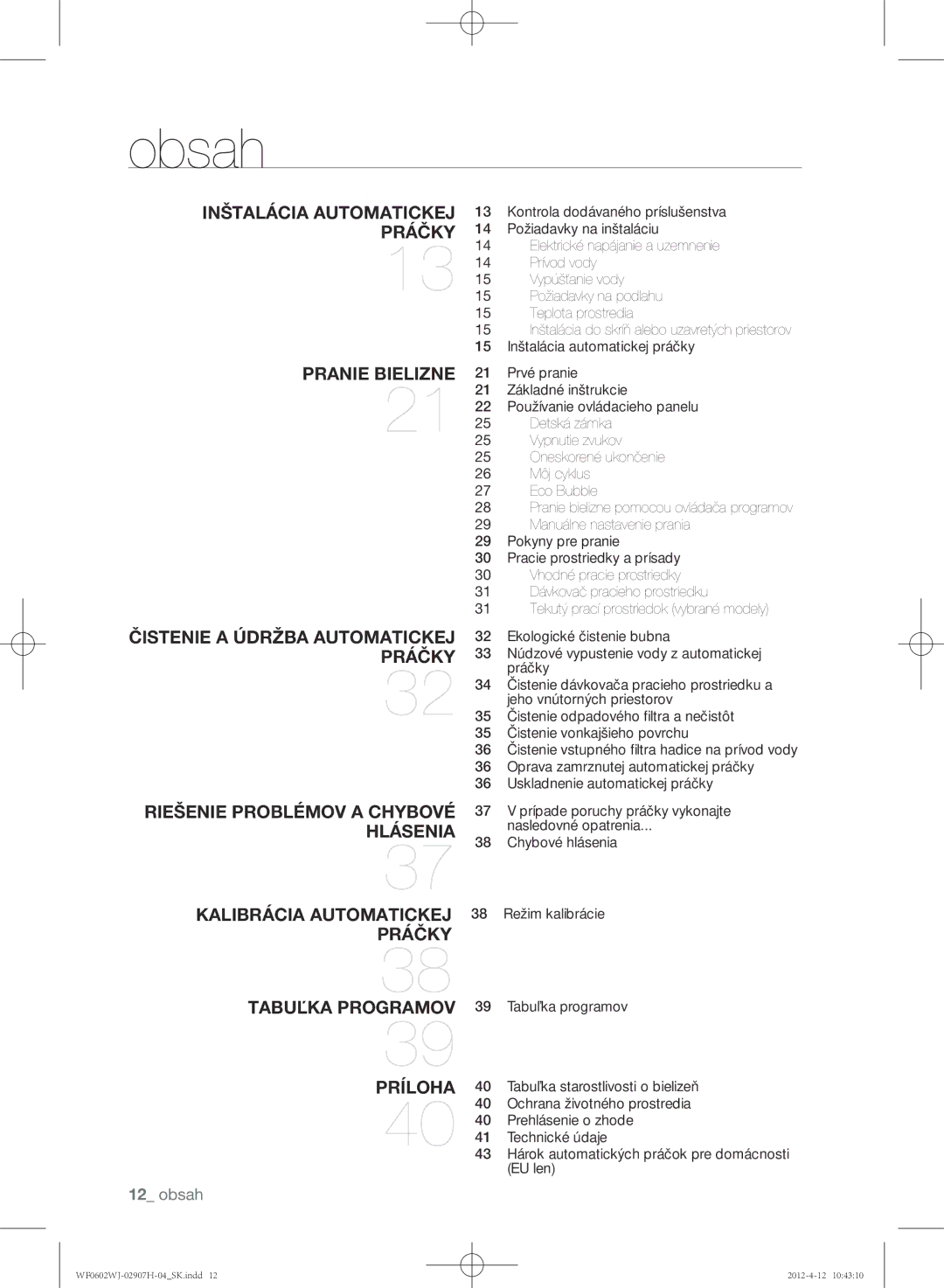 Samsung WF0602WJC/YLE manual Obsah 