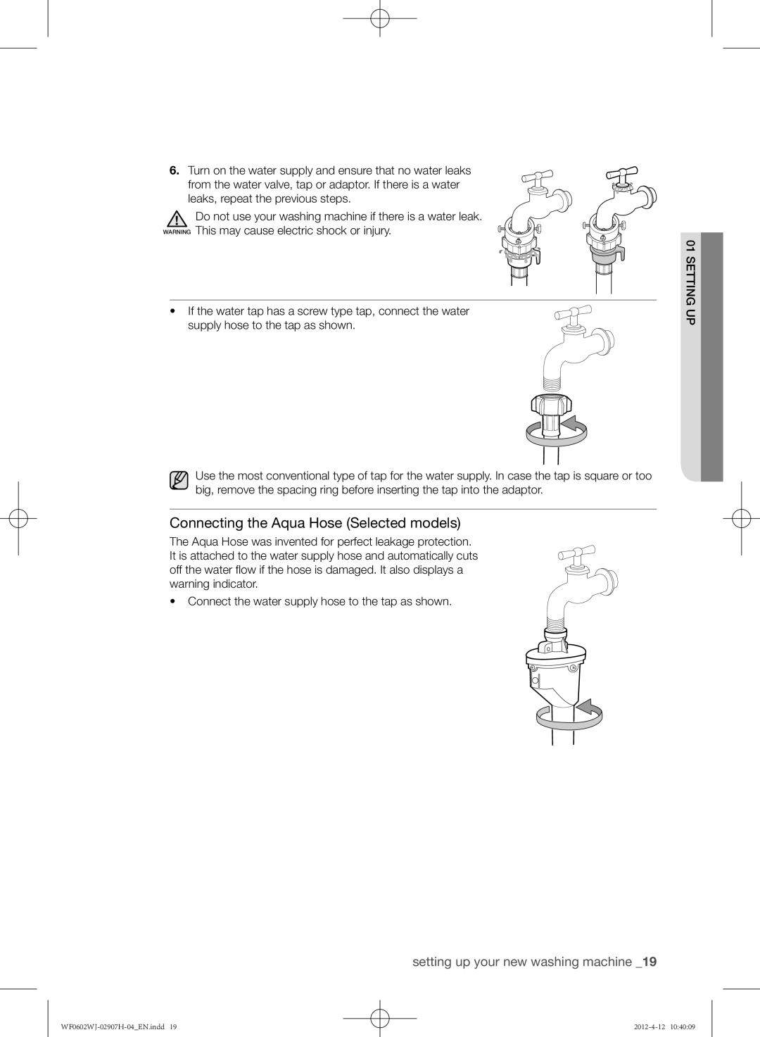 Samsung WF0602WJC/YLE manual Connecting the Aqua Hose Selected models 