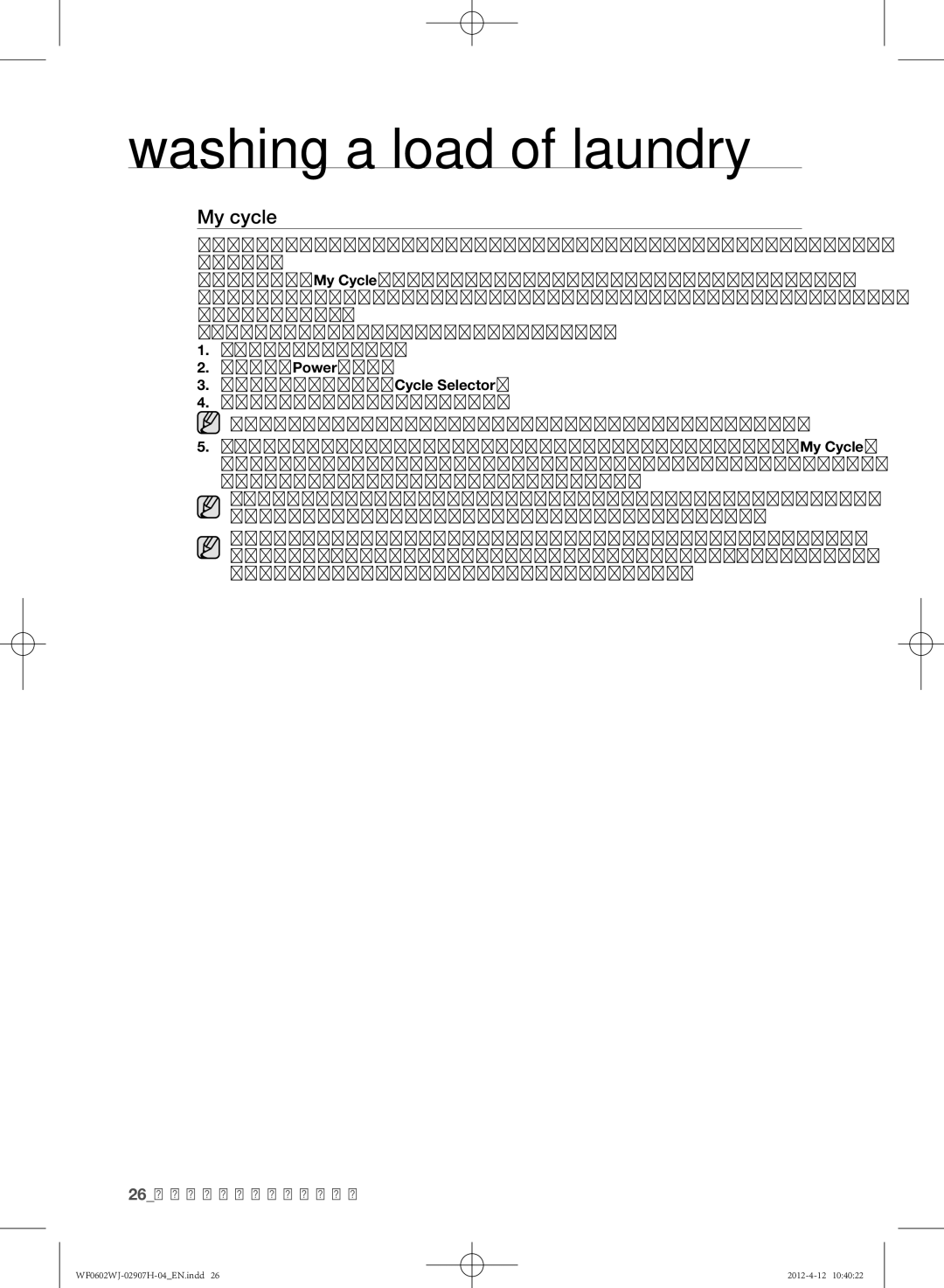 Samsung WF0602WJC/YLE manual My cycle 