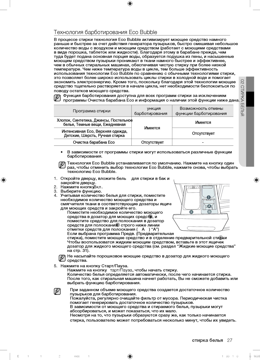 Samsung WF0602WJWDYLP, WF0702WJW/YLP, WF0602WJW/YLP manual Технология барботирования Eco Bubble 