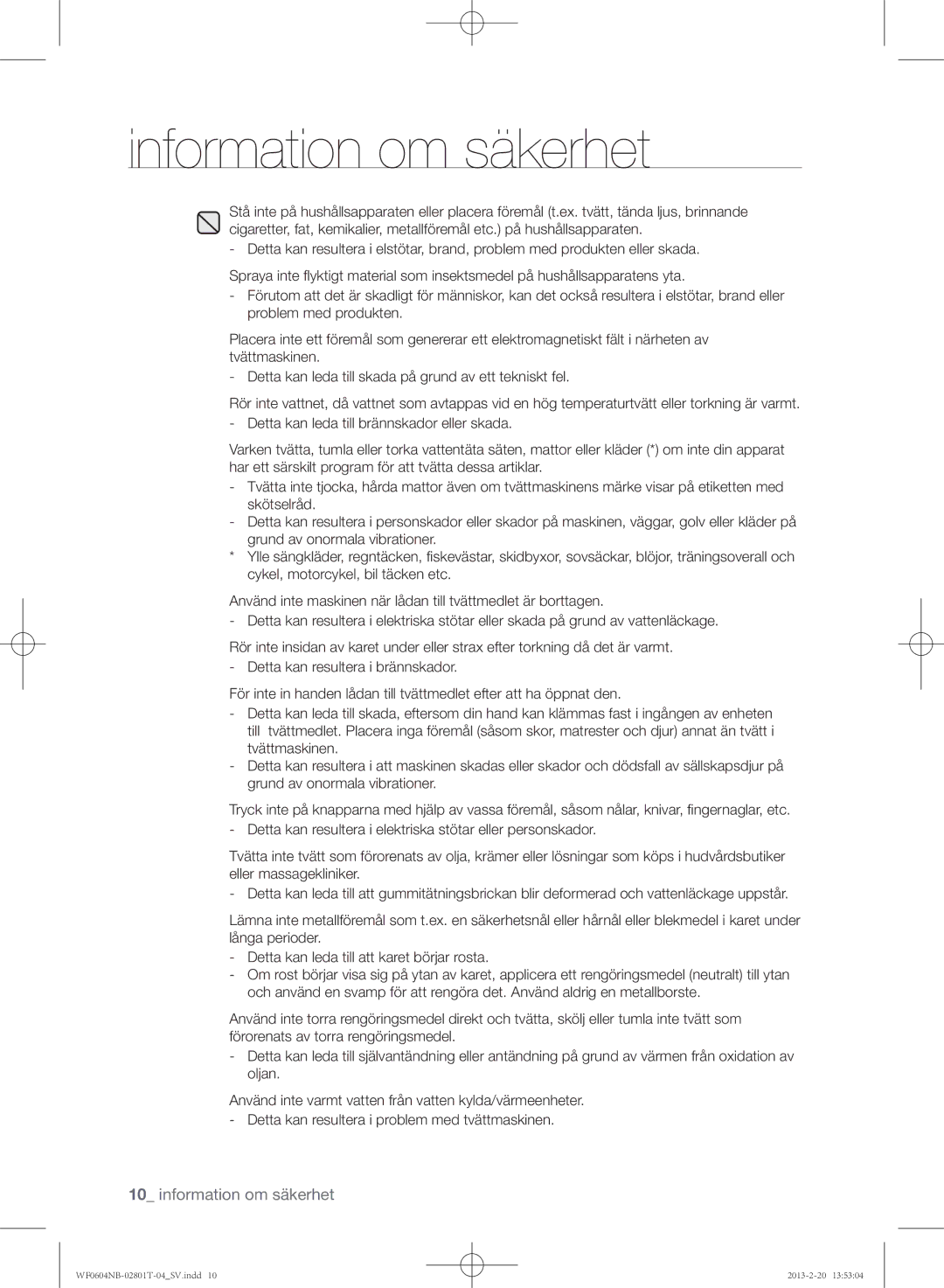 Samsung WF0604NBE/XEE, WF0604NBW/XEE manual Information om säkerhet 