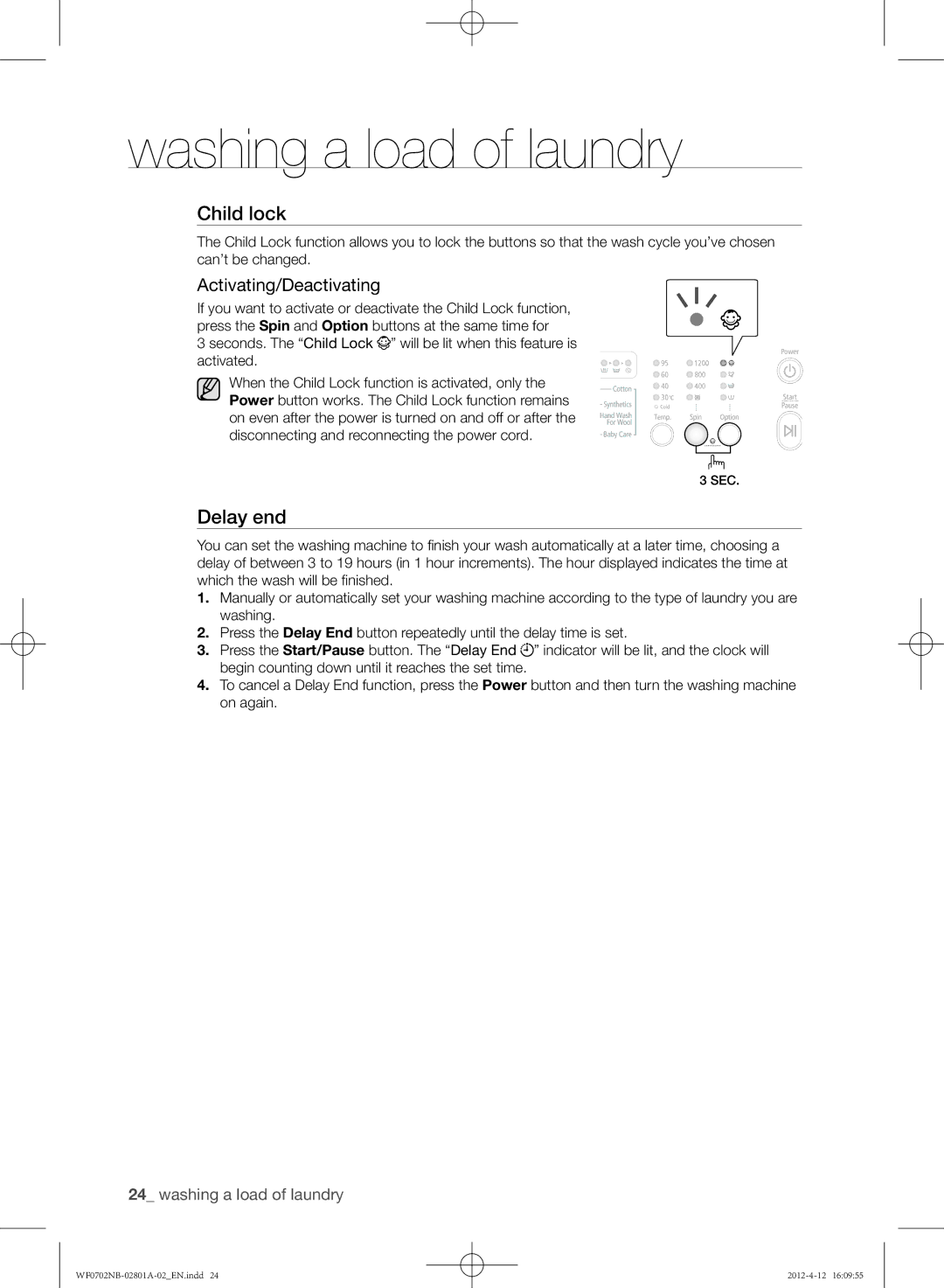 Samsung WF0604NBE/XEU, WF0702NBE/XEU, WF0604NBE/XEE manual Activating/Deactivating 