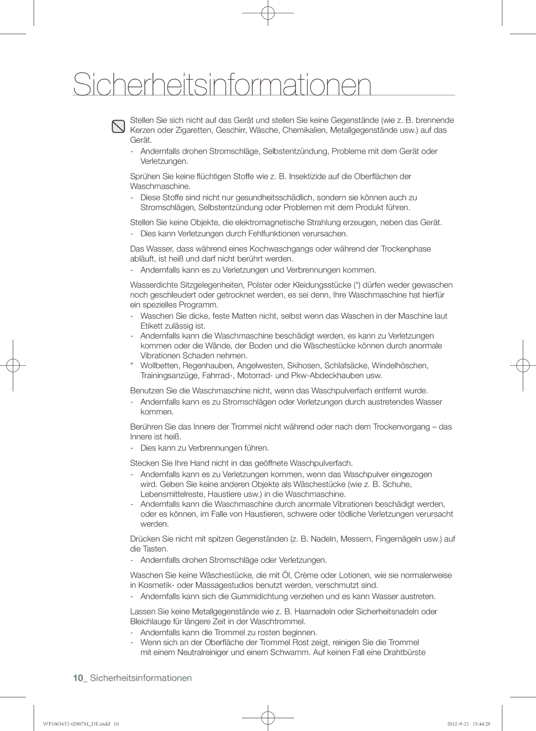 Samsung WF0604YJW/XEG manual Sicherheitsinformationen 