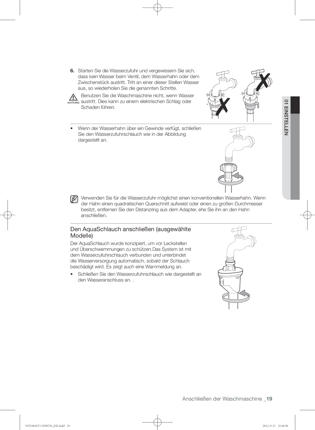 Samsung WF0604YJW/XEG manual Den AquaSchlauch anschließen ausgewählte Modelle 