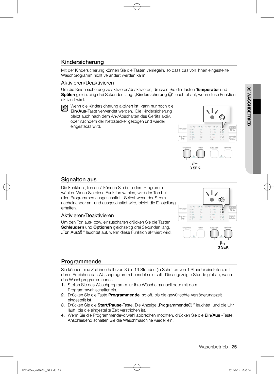 Samsung WF0604YJW/XEG manual Aktivieren/Deaktivieren 