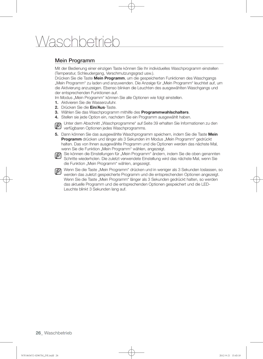 Samsung WF0604YJW/XEG manual Mein Programm 