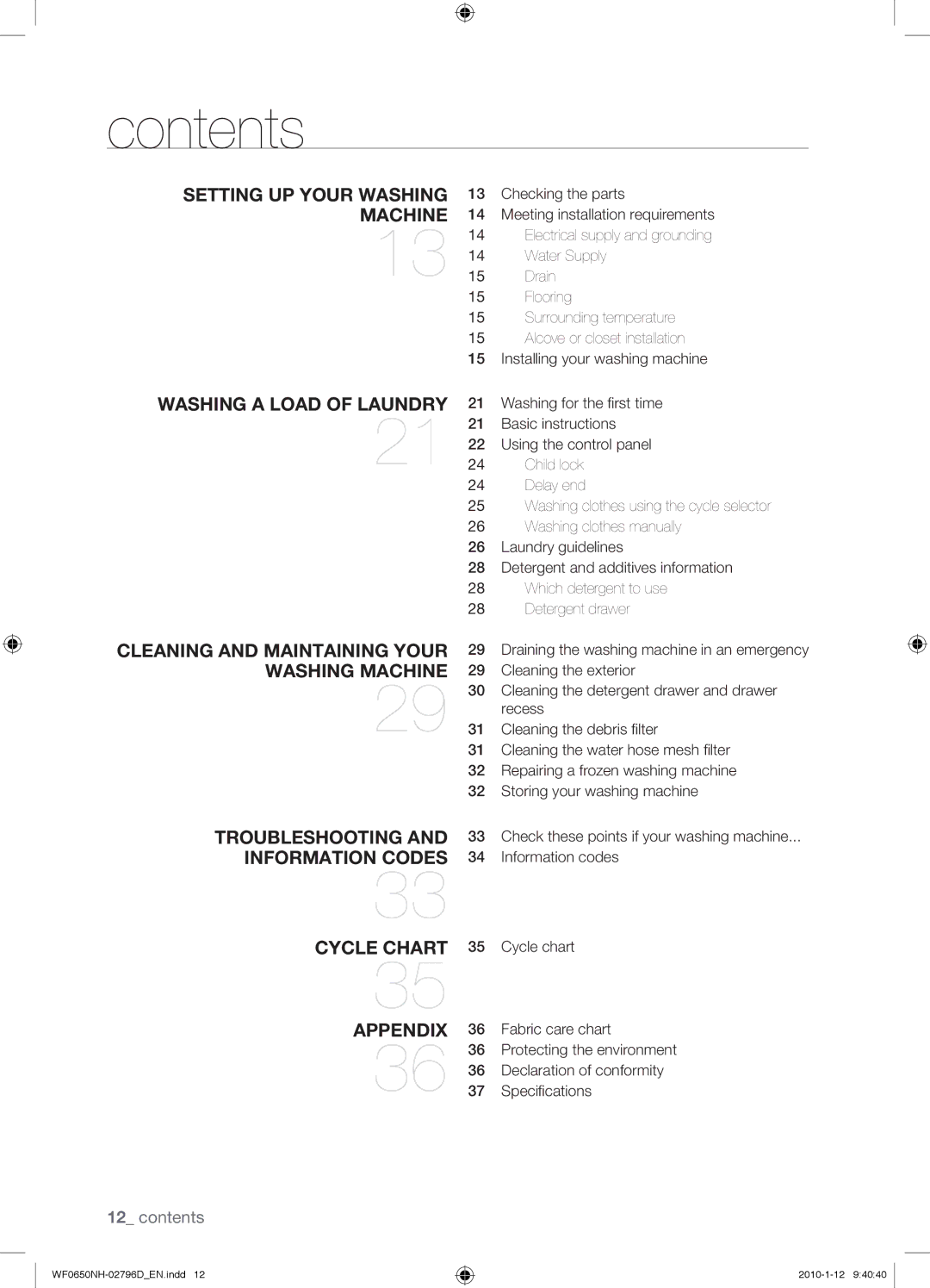 Samsung WF0650NHW/XTC manual Contents 