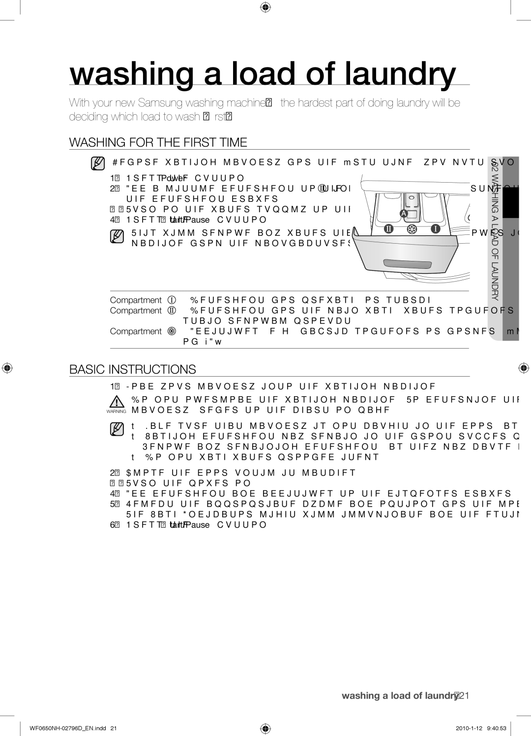 Samsung WF0650NHW/XTC manual Washing a load of laundry, Washing for the First Time, Basic Instructions 