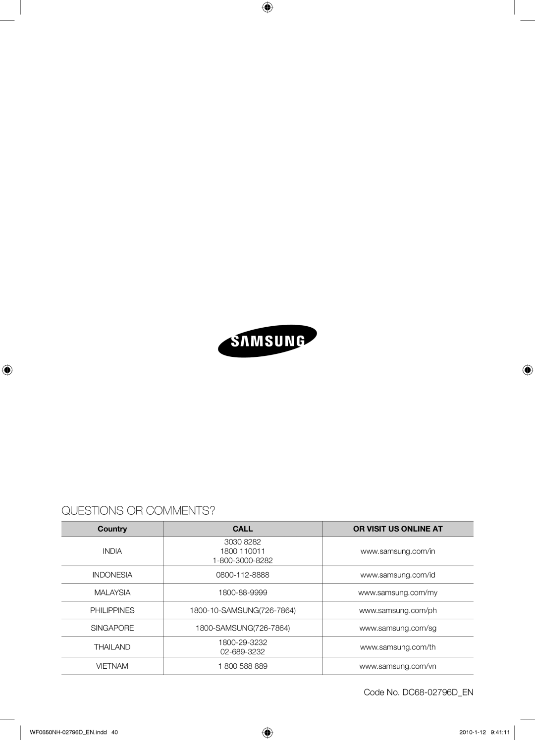 Samsung WF0650NHW/XTC manual Questions or COMMENTS? 