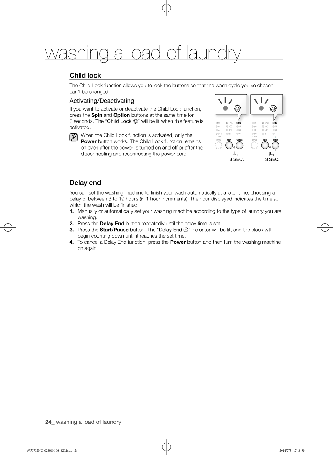 Samsung WF0700NCW/XSG manual Activating/Deactivating 