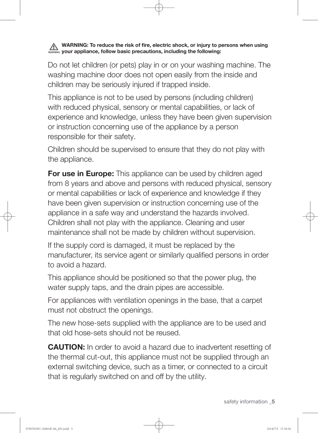 Samsung WF0700NCW/XSG manual Safety information 