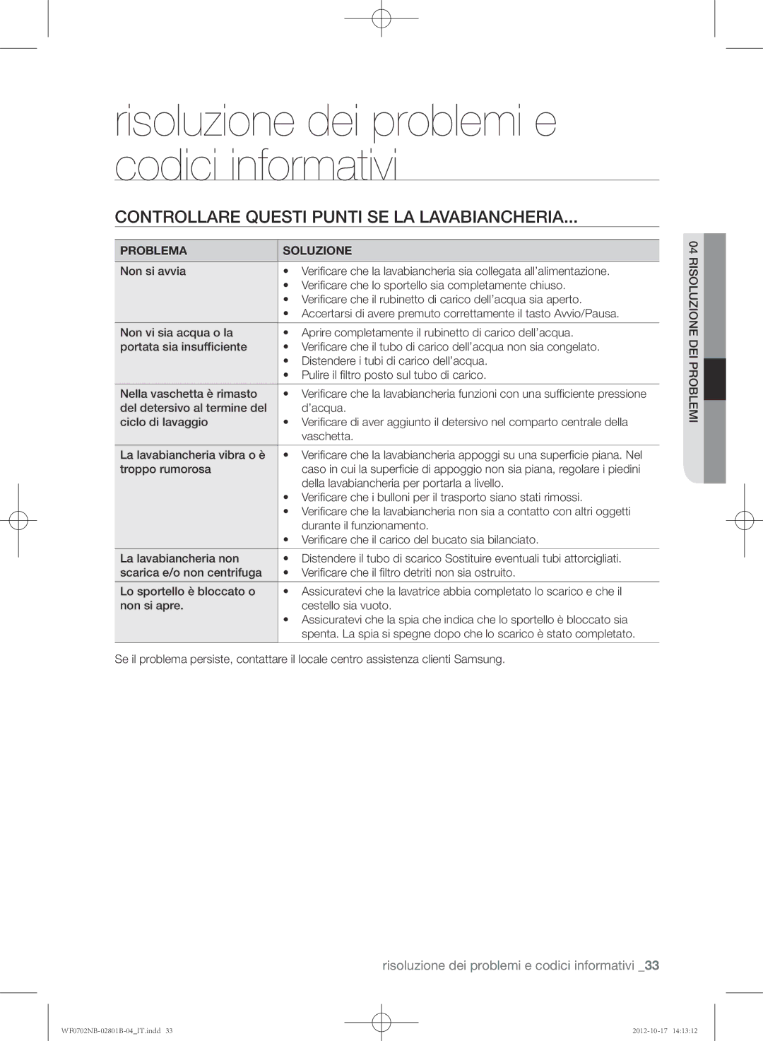 Samsung WF0702NCE/XET manual Controllare questi punti se la lavabiancheria, Della lavabiancheria per portarla a livello 