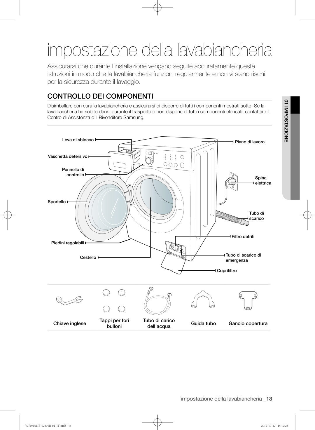 Samsung WF0700NBE/XET, WF0702NCE/XET, WF0700NBW/XET manual impostazione della lavabiancheria, Controllo dei componenti 