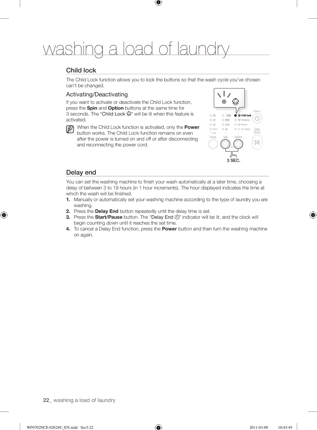 Samsung WF0702NCE/YL manual Activating/Deactivating 