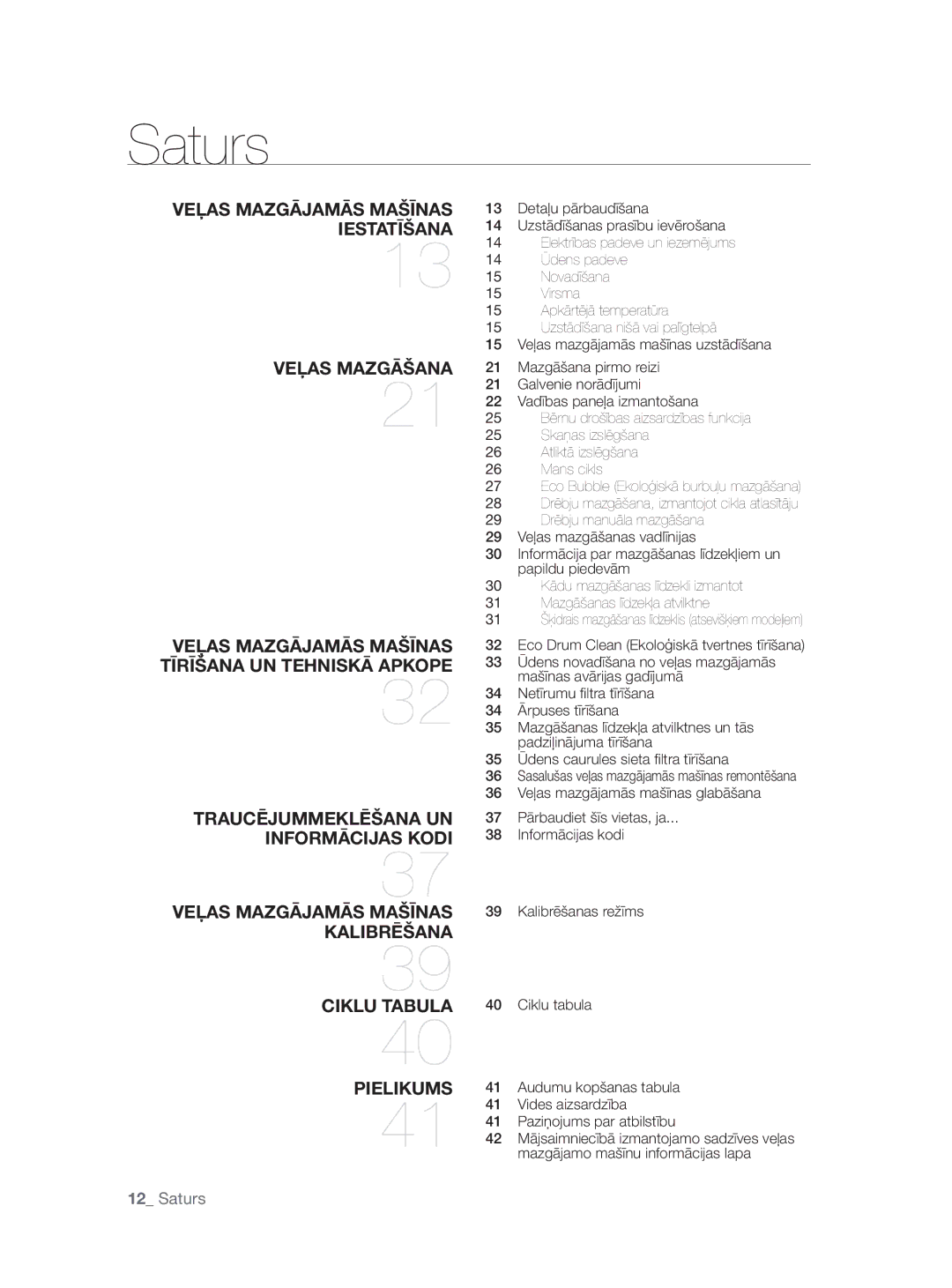 Samsung WF0704W7V1/YLE, WF0704W7V/YLE manual Saturs 