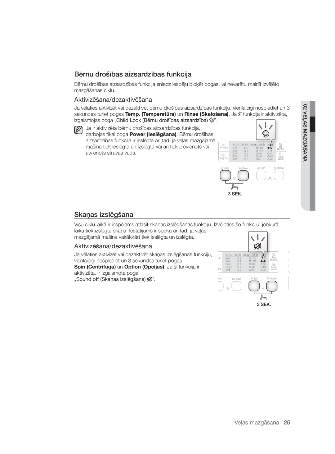 Samsung WF0704W7V/YLE, WF0704W7V1/YLE manual „Sound off Skaņas izslēgšana 