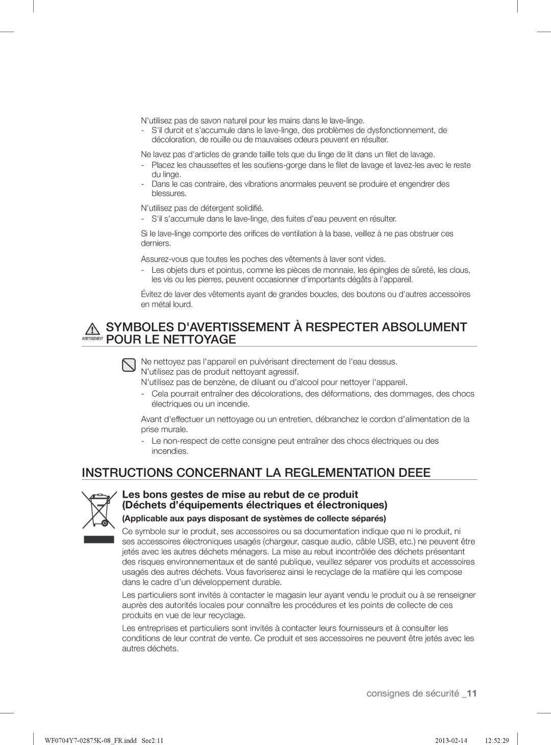 Samsung WF0714Y7E/XEN manual Instructions Concernant LA Reglementation Deee 