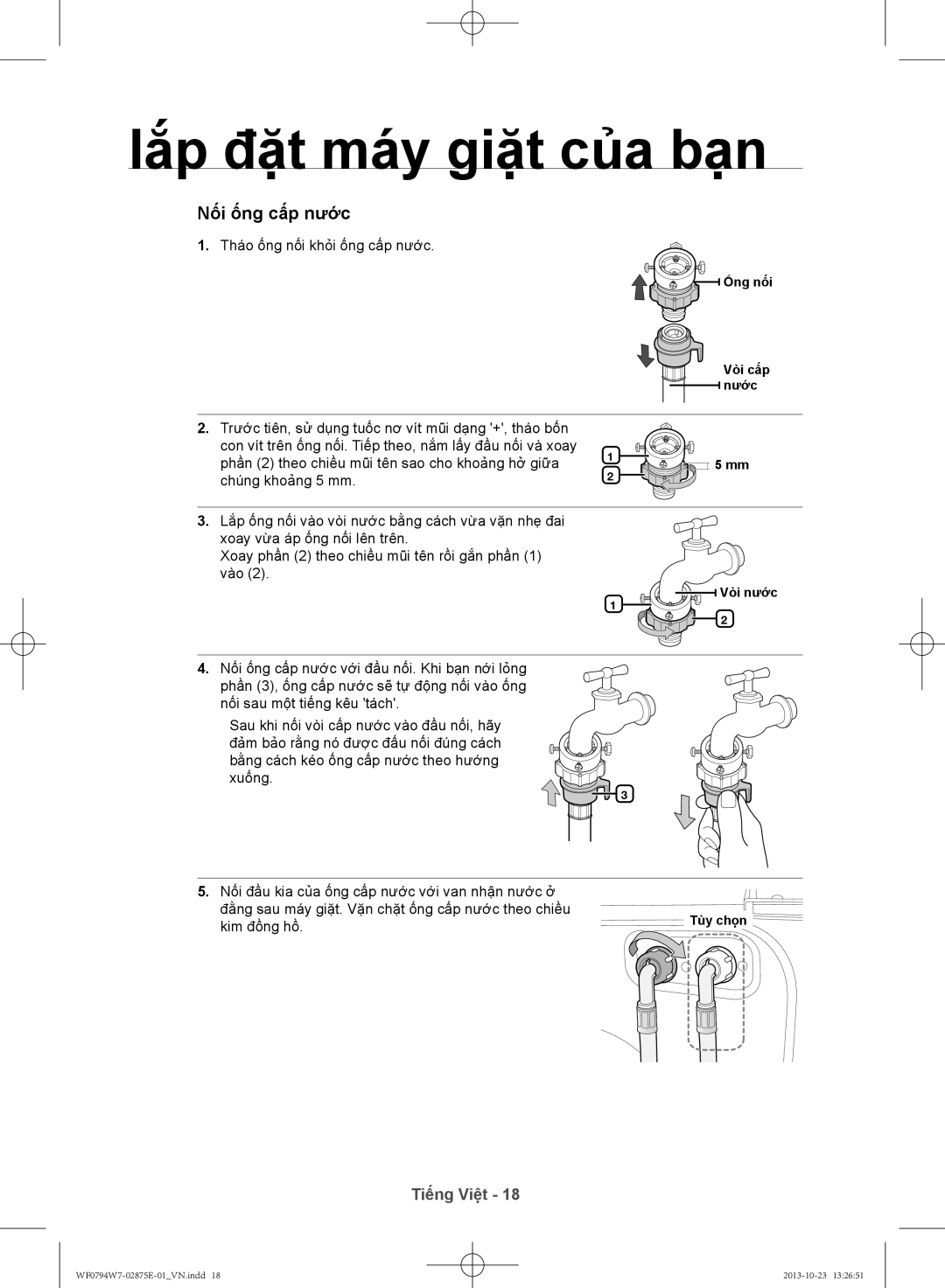 Samsung WF0794W7E9/XSV manual Tháo ố́ng nố́i khỏi ố́ng cấ́p nước 