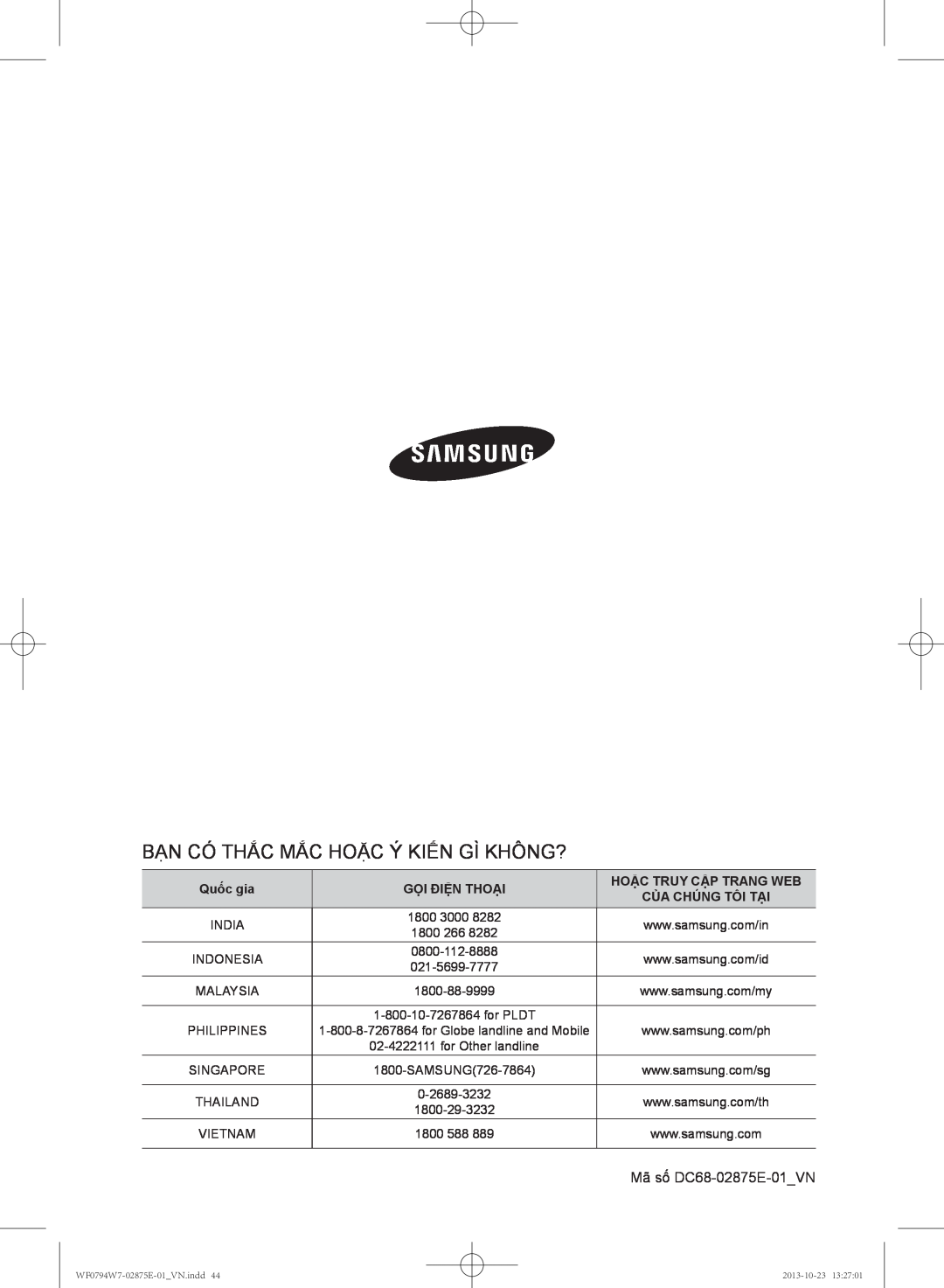 Samsung WF0794W7E9/XSV Bạn Có Thắc Mắc Hoặc Ý Kiến Gì Không?, Quốc gia, Gọi Điện Thoại, Hoặc Truy Cập Trang Web, Malaysia 