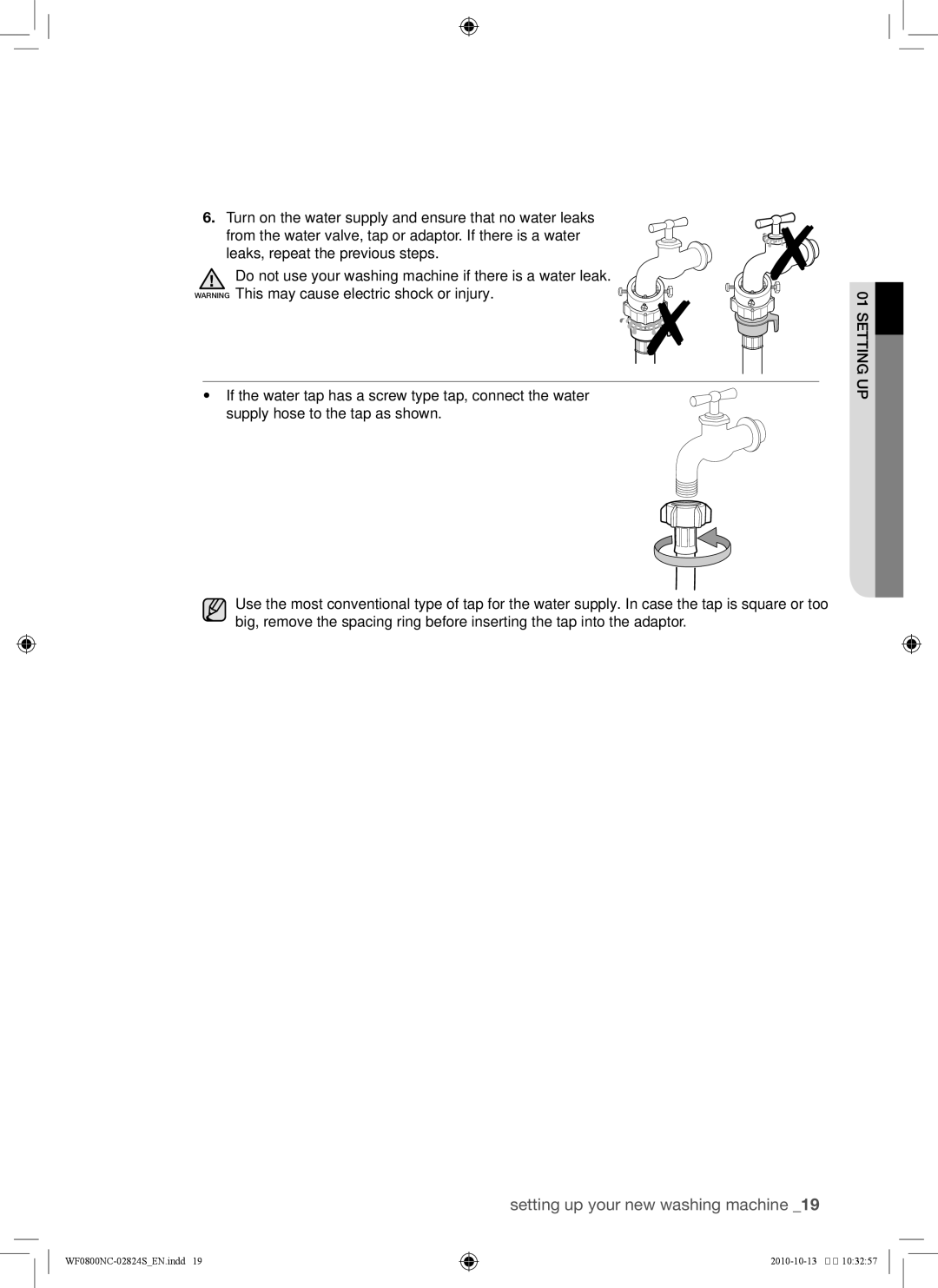 Samsung WF0800NCE/YKJ manual Setting up your new washing machine 