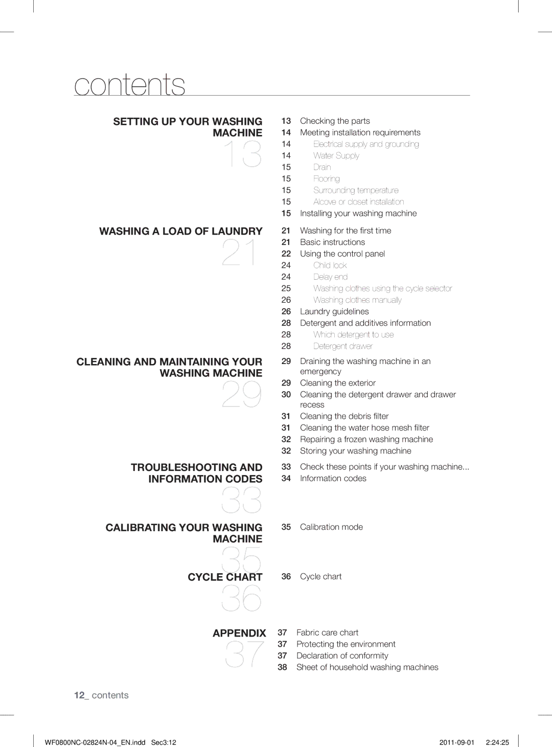 Samsung WF0800NCE/YLV manual Contents 