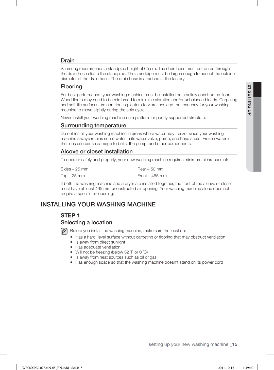 Samsung WF0800NCE/YLV manual Installing Your Washing Machine 